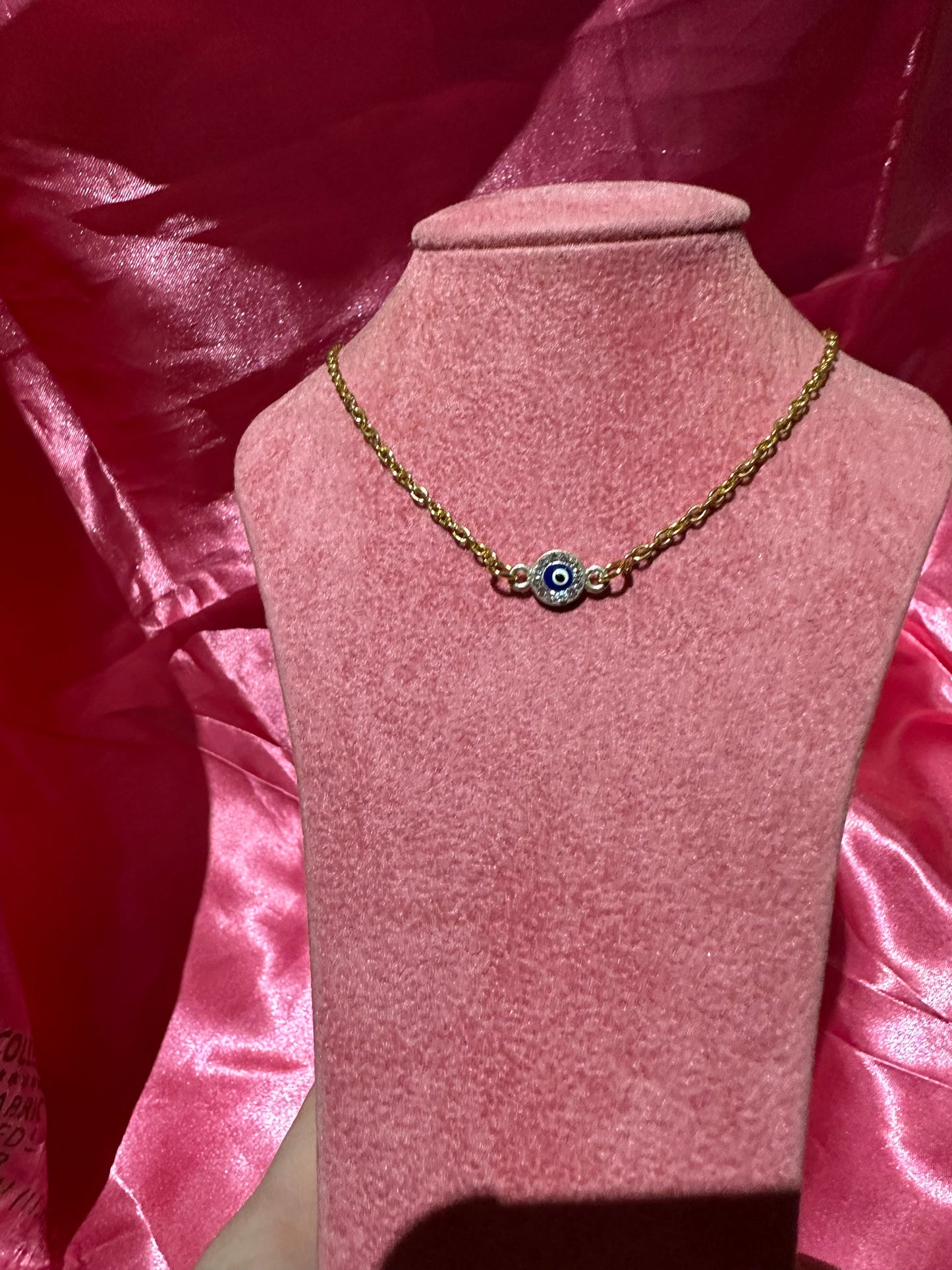 Small crystal evil eye necklace