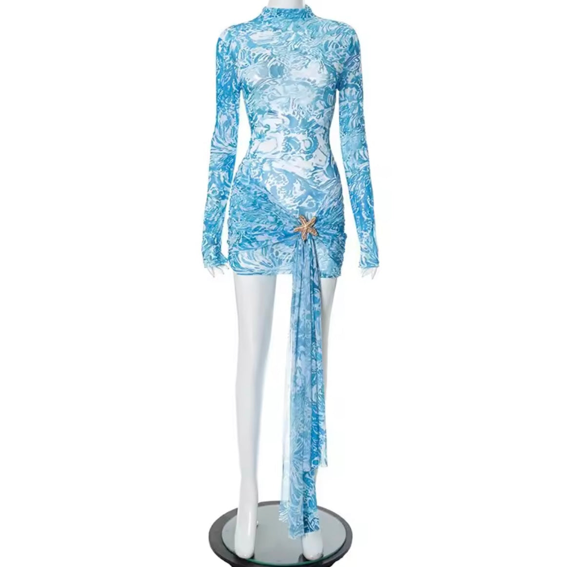 Blue print mesh dress