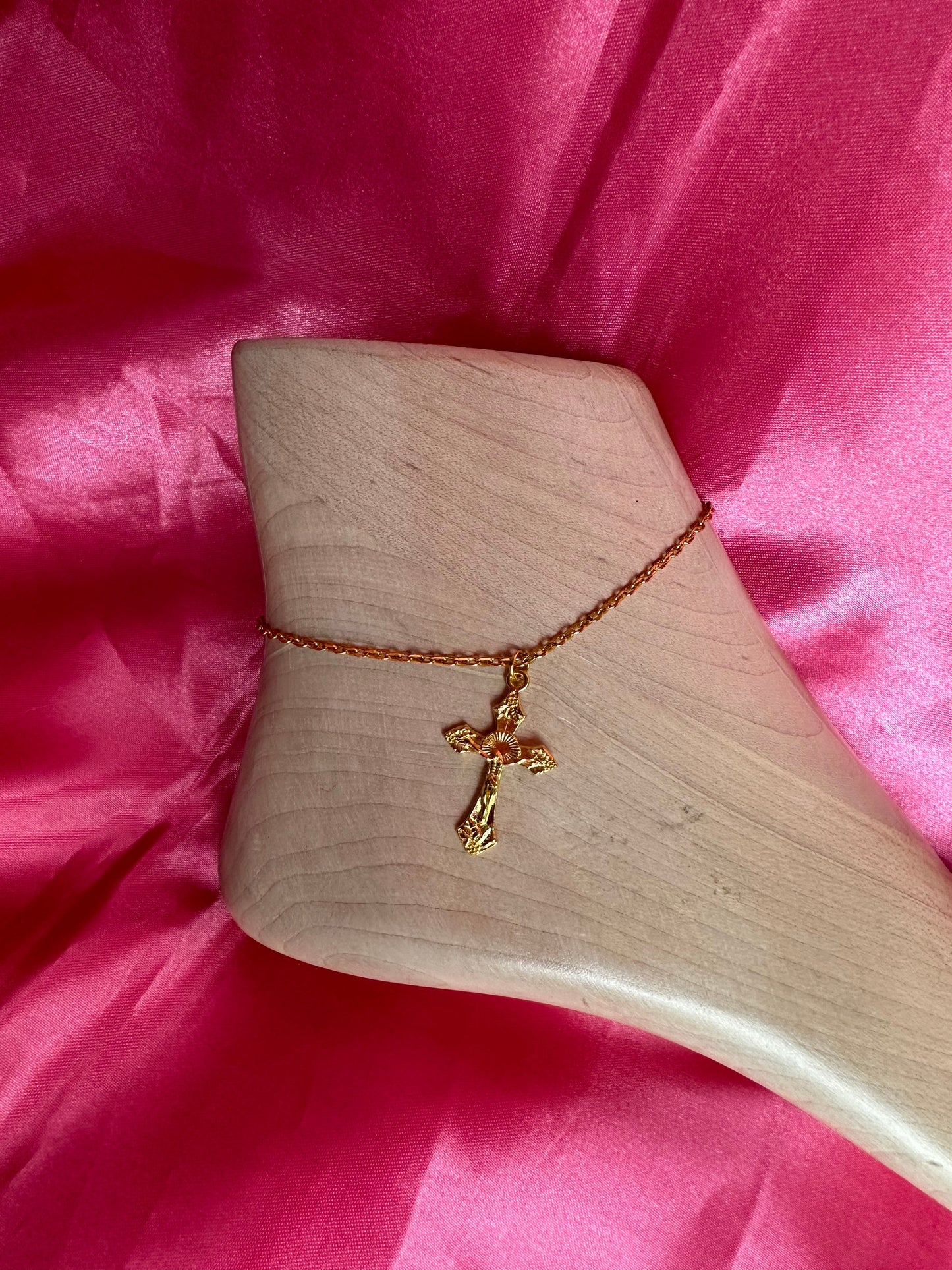 Gold cross anklet