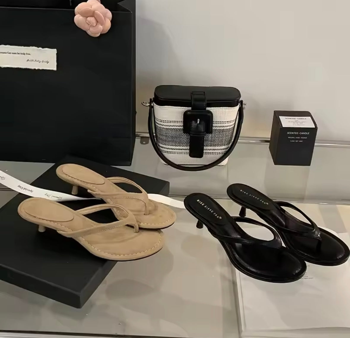 Kitten heel flip flops