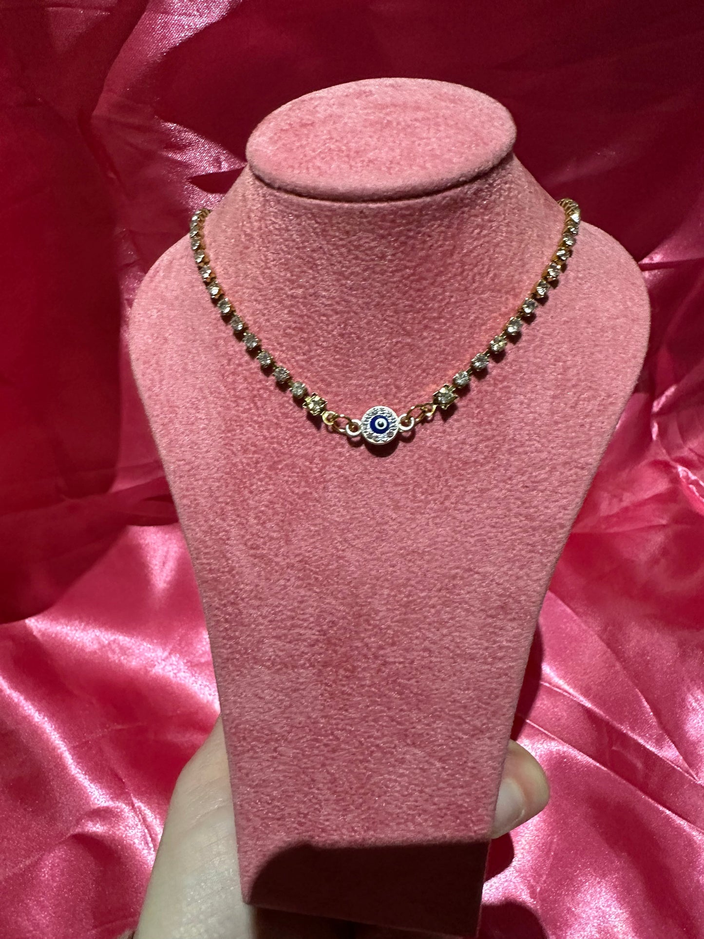 Small crystal evil eye necklace