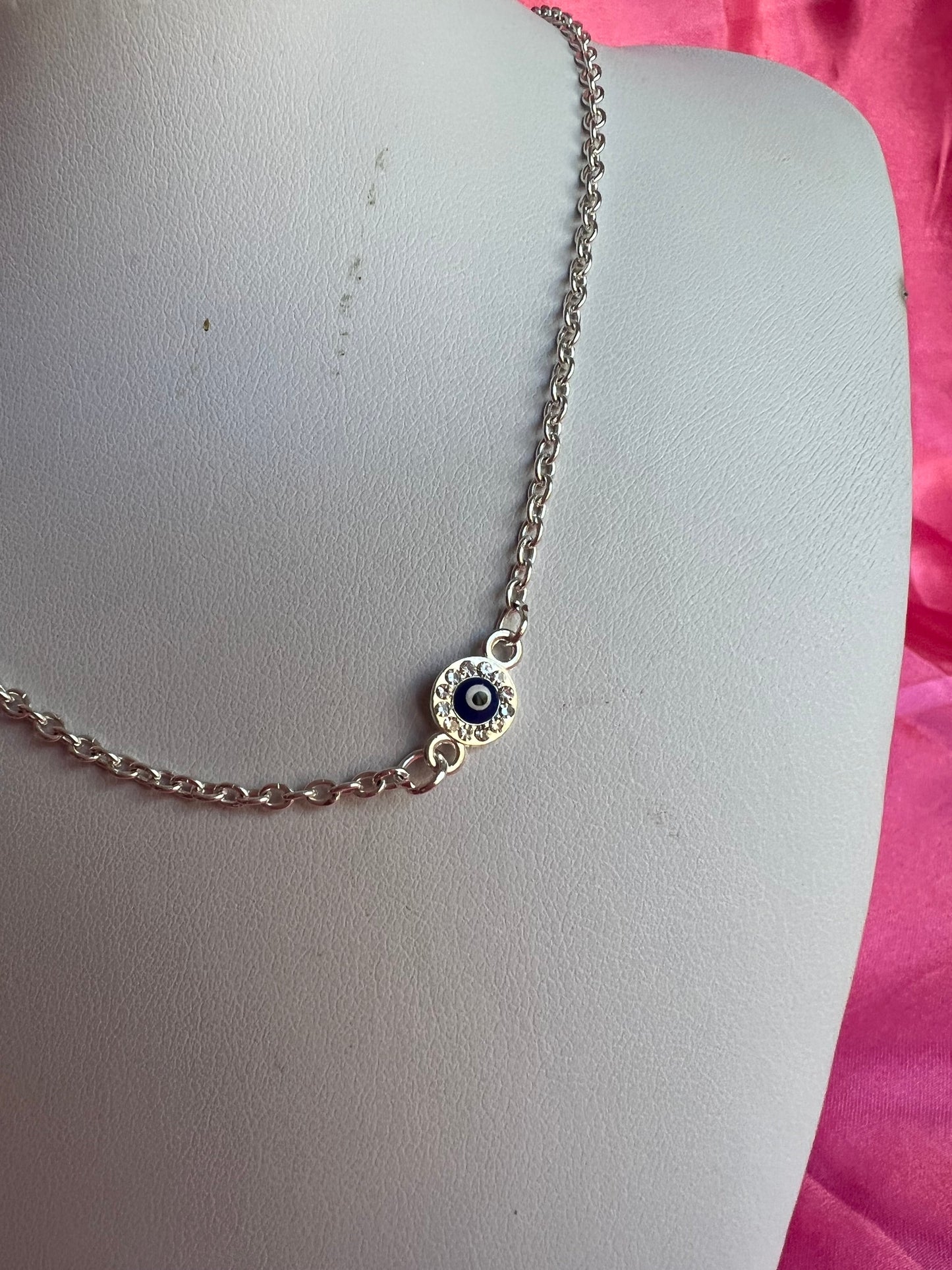 Small crystal evil eye necklace