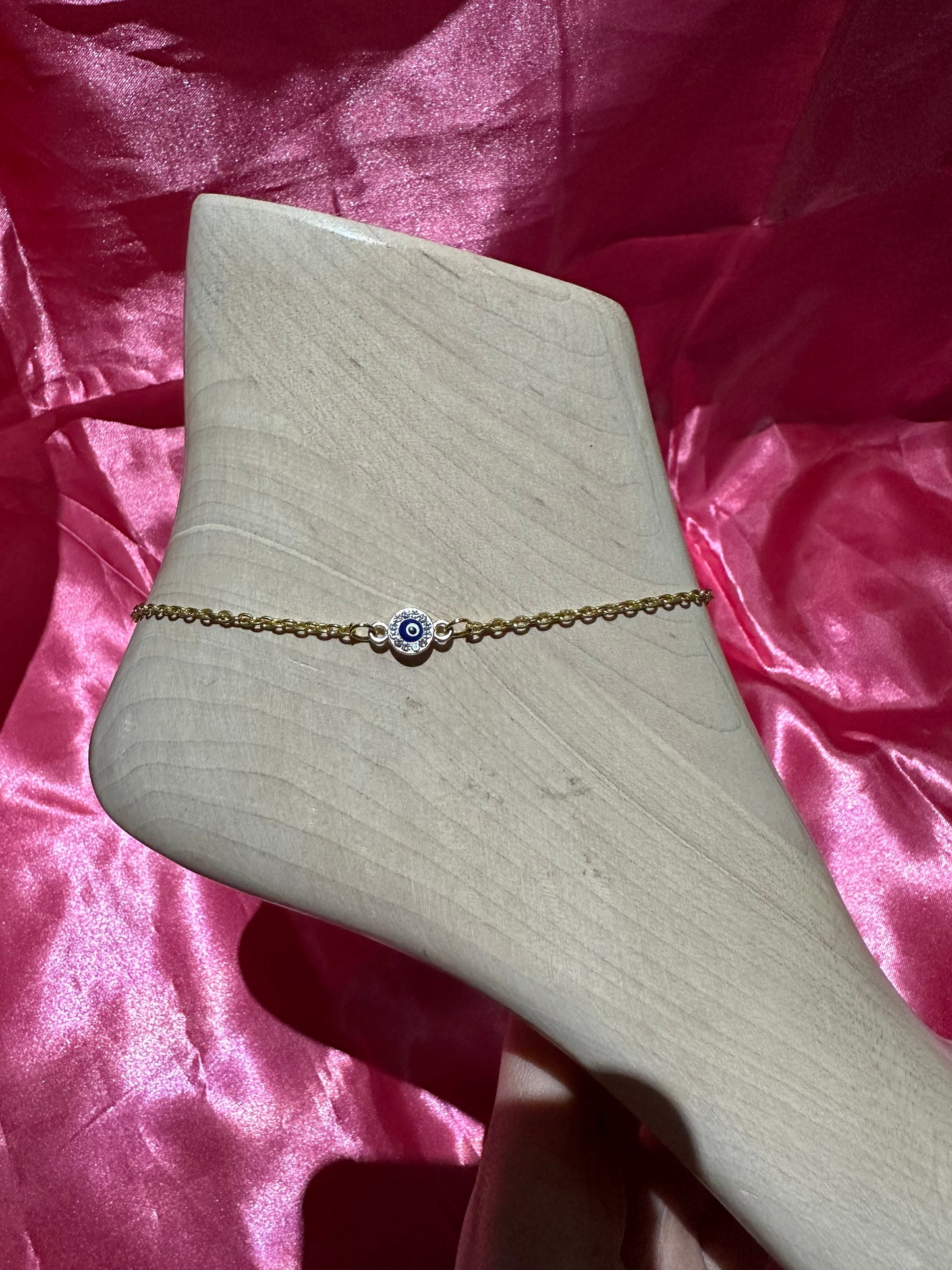 Small crystal evil eye anklet
