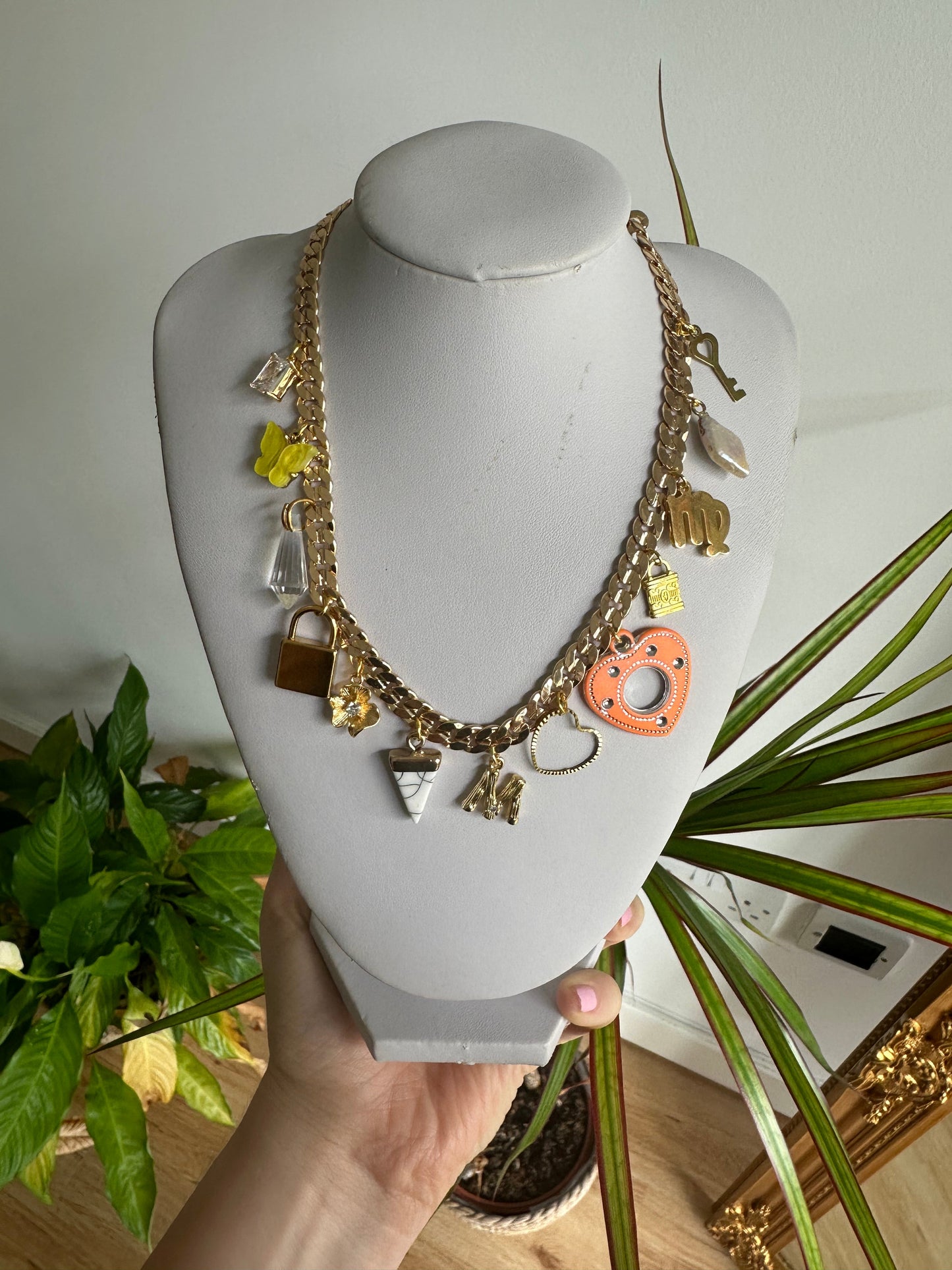 Gold multi colour initial necklace