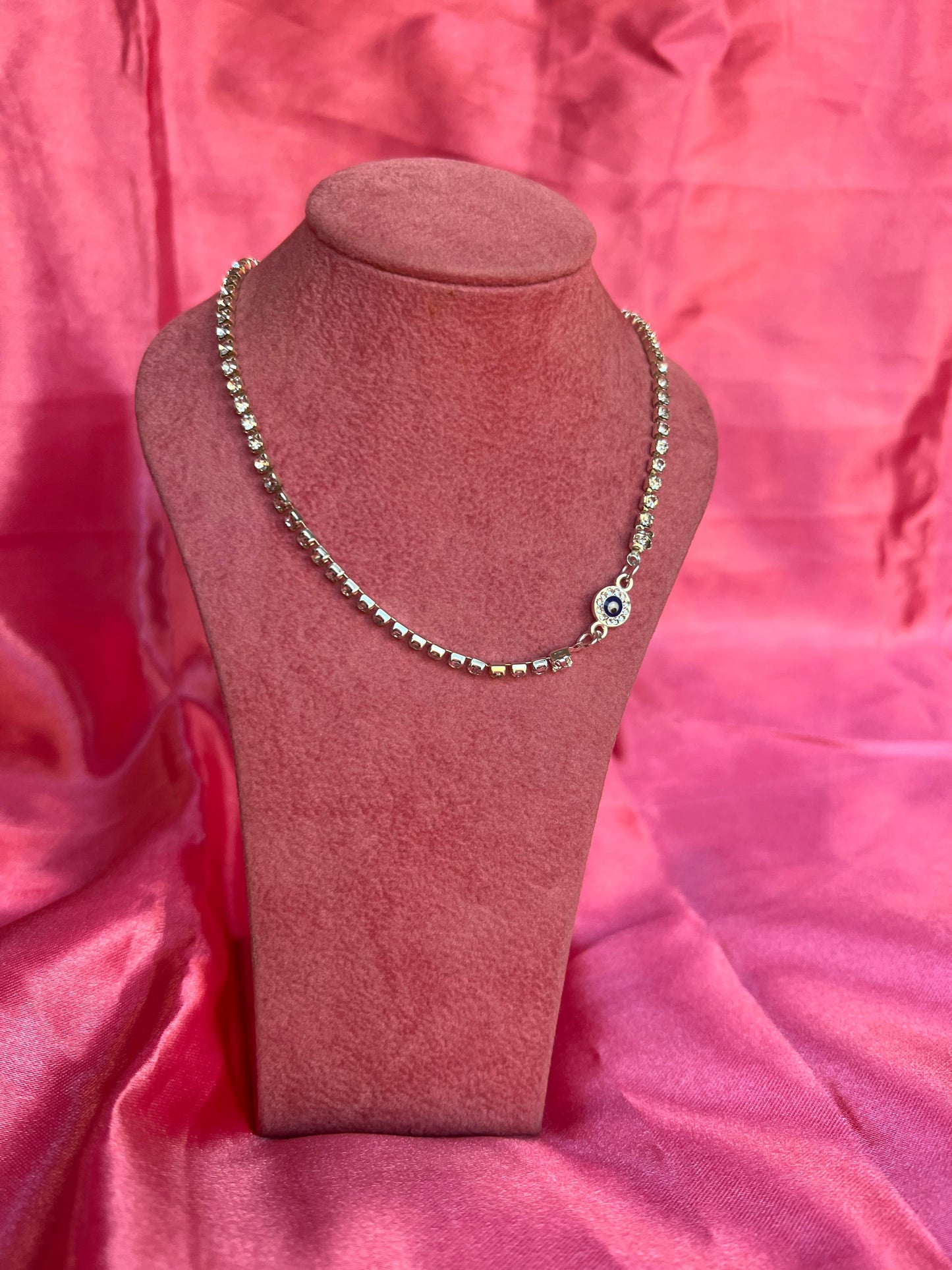 Small crystal evil eye necklace