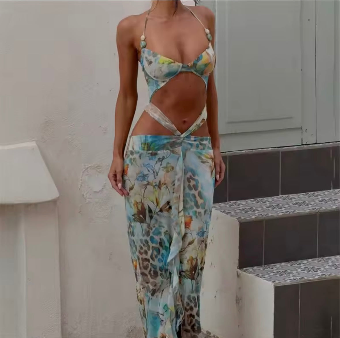 Cut out maxi swimwear dress