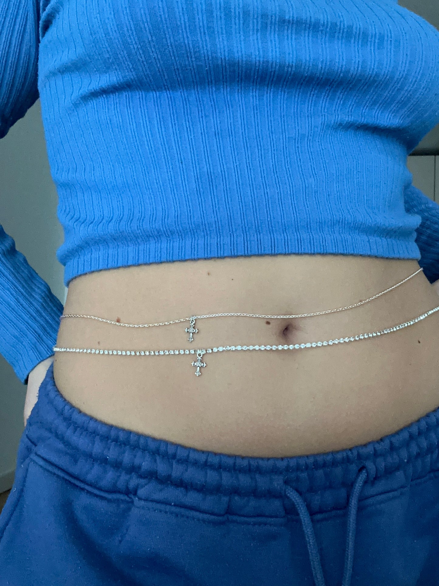Small cross pendant belly chain