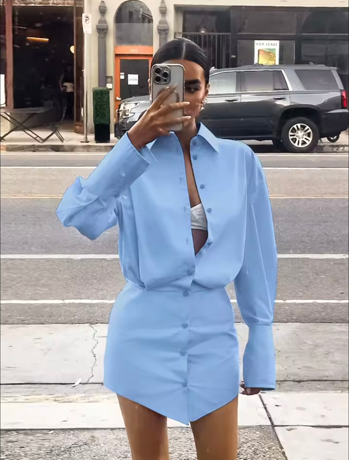 Blue shirt dress