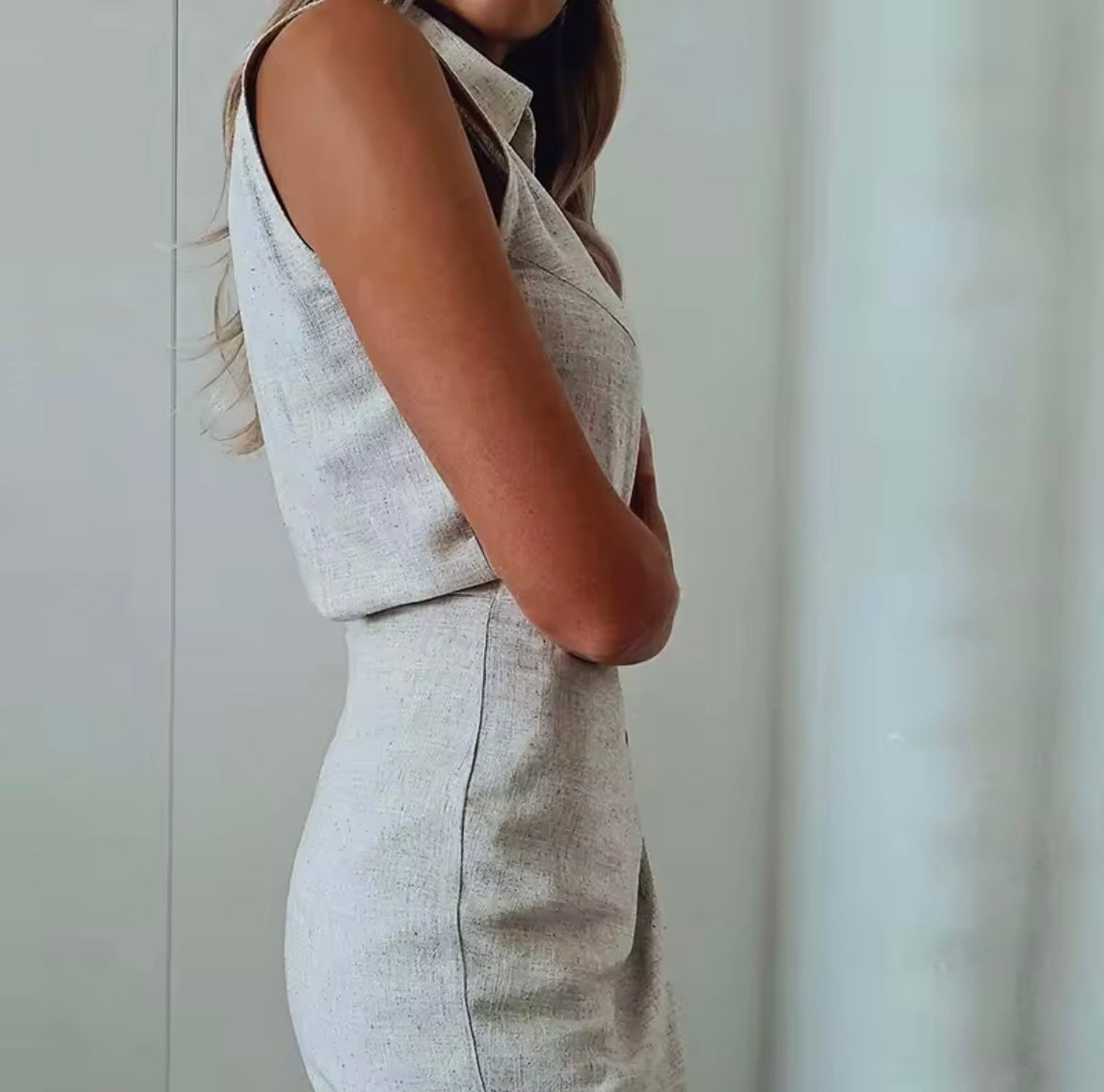 Beige linen dress