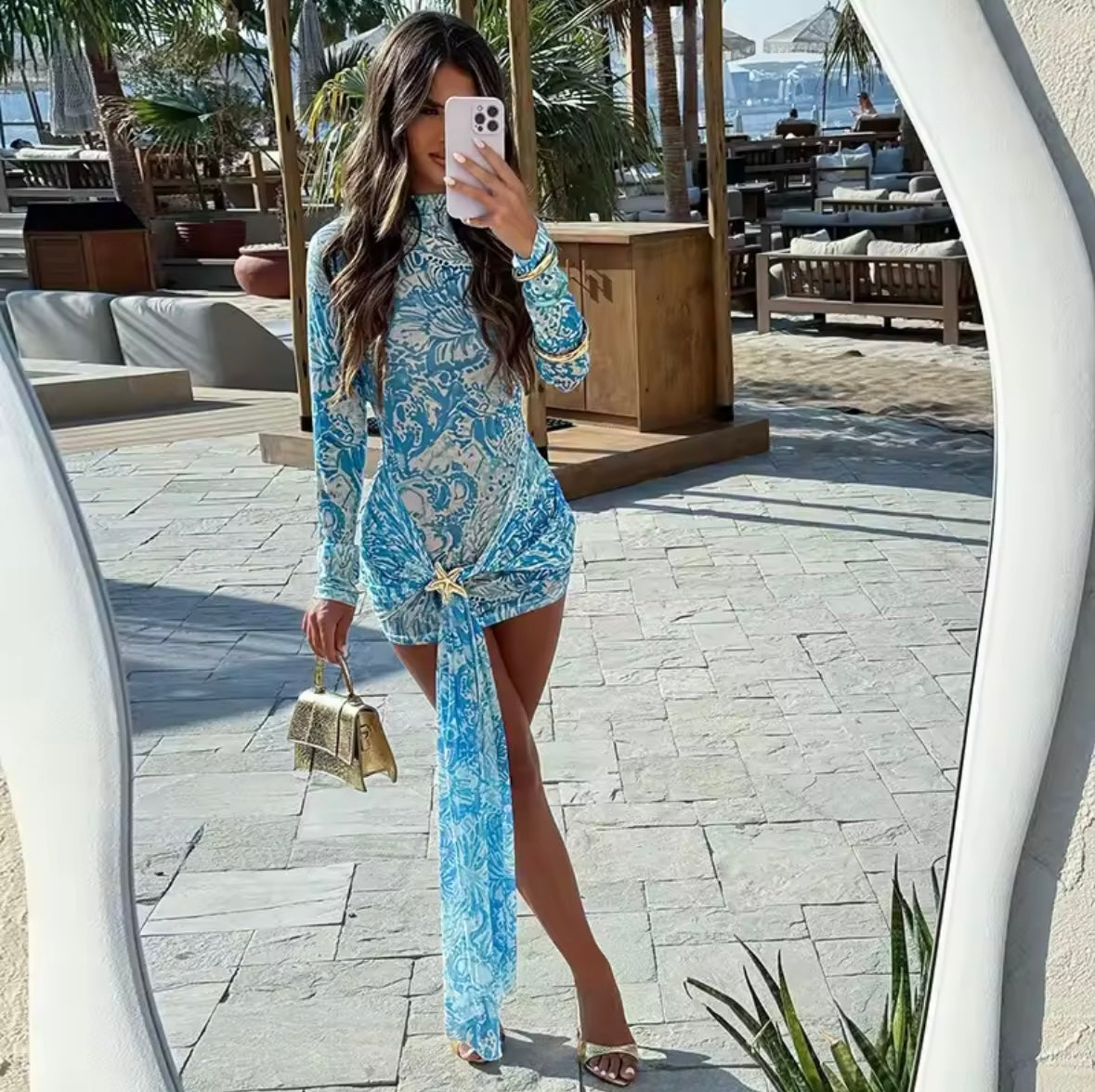 Blue print mesh dress