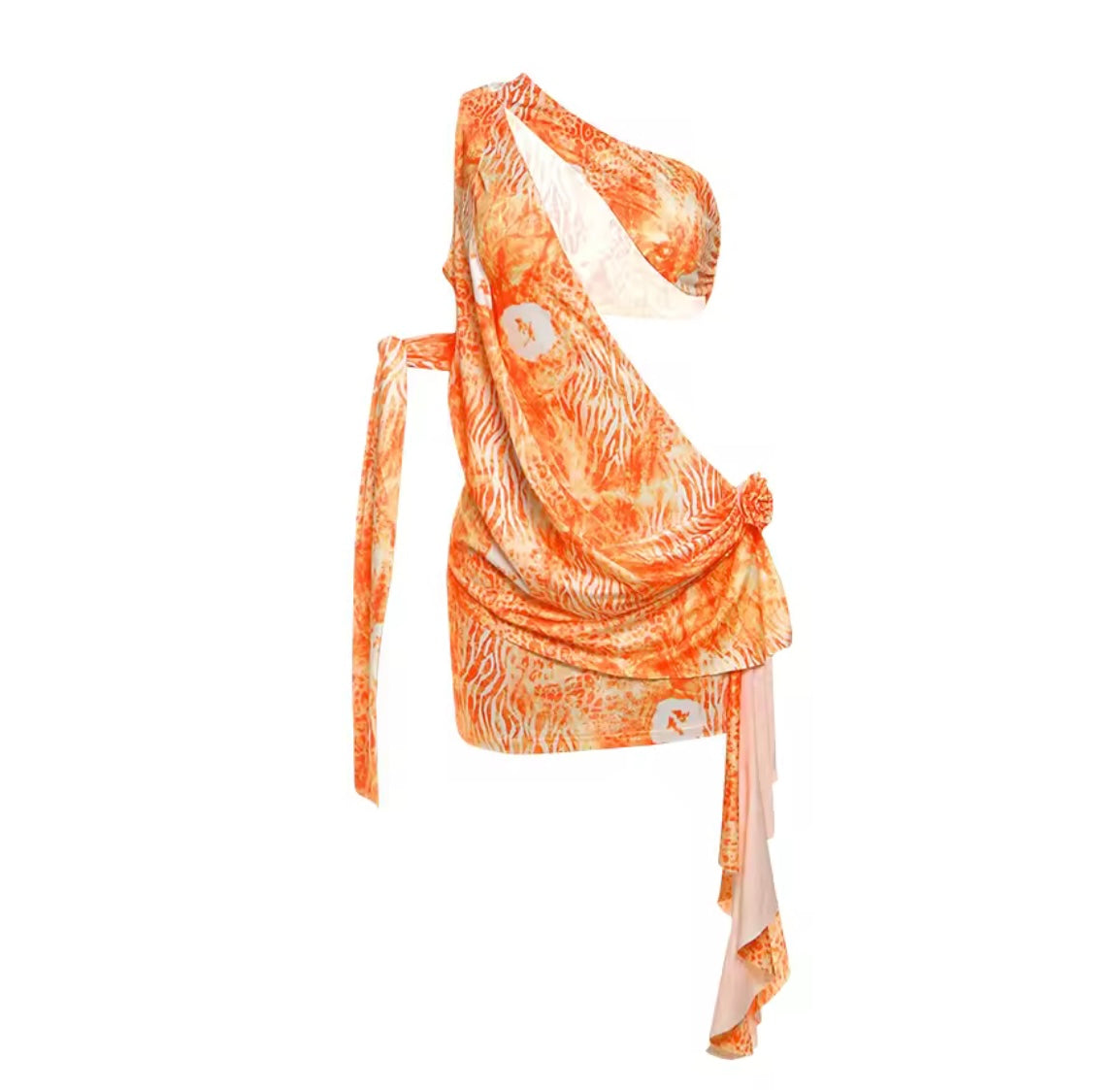 Orange drape mini dress