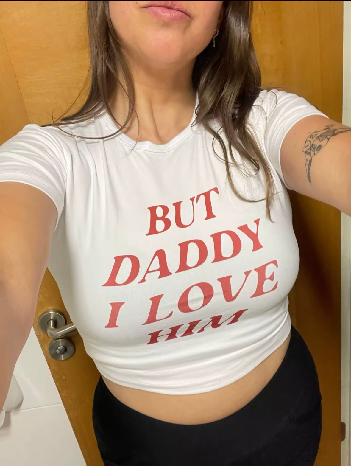 “But Daddy I love him” slogan crop T-shirt