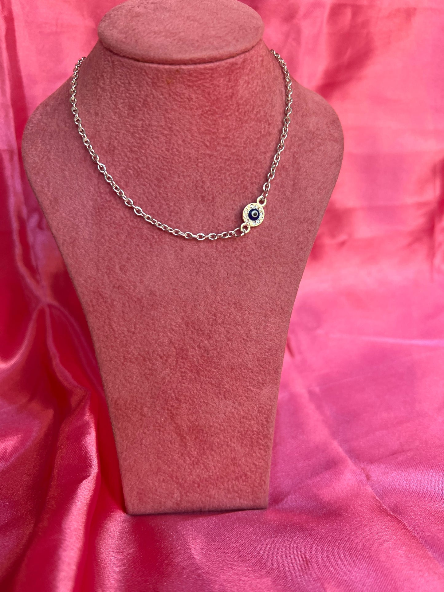 Small crystal evil eye necklace