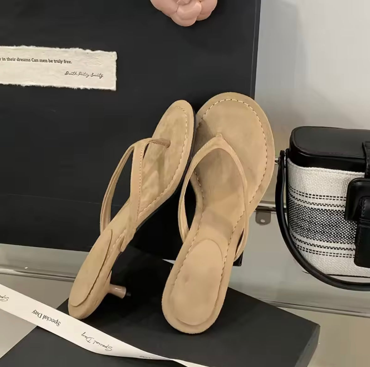 Kitten heel flip flops