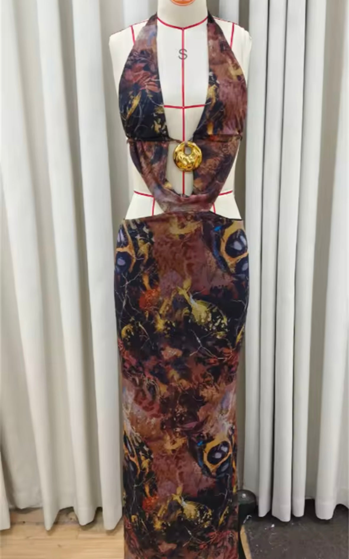 Plunge brown maxi dress