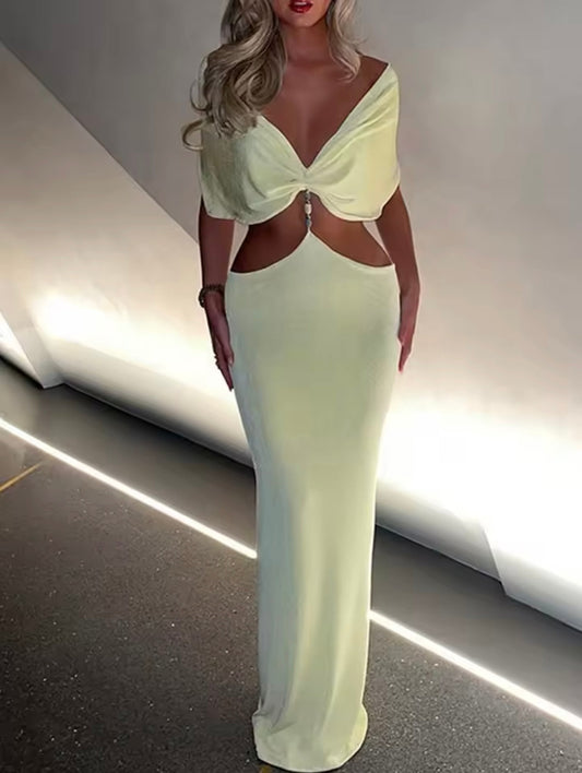 Yellow maxi cut out dress