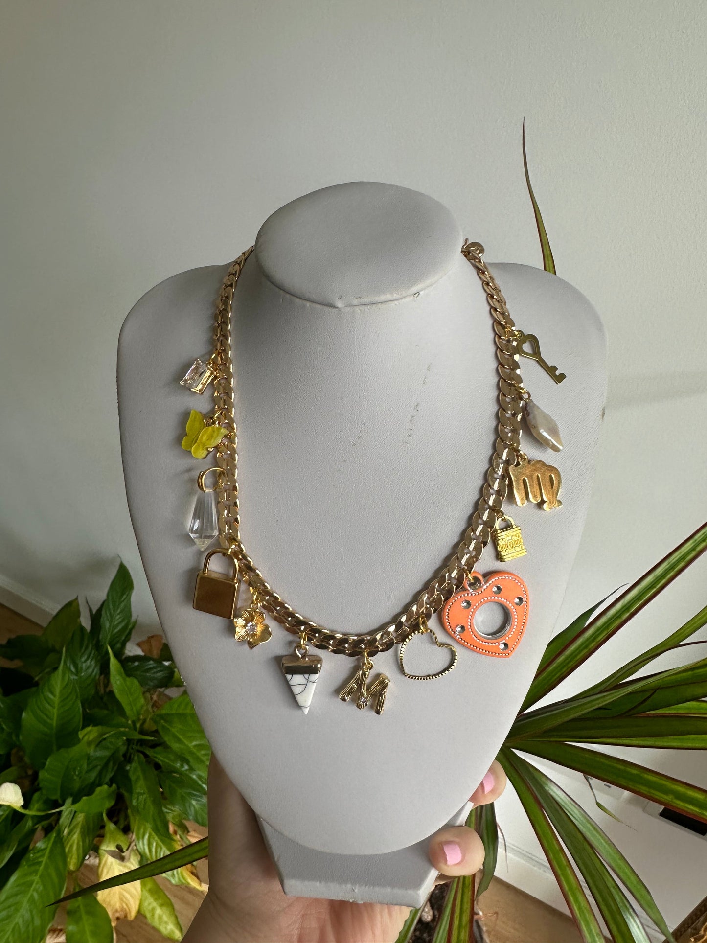 Gold multi colour initial necklace