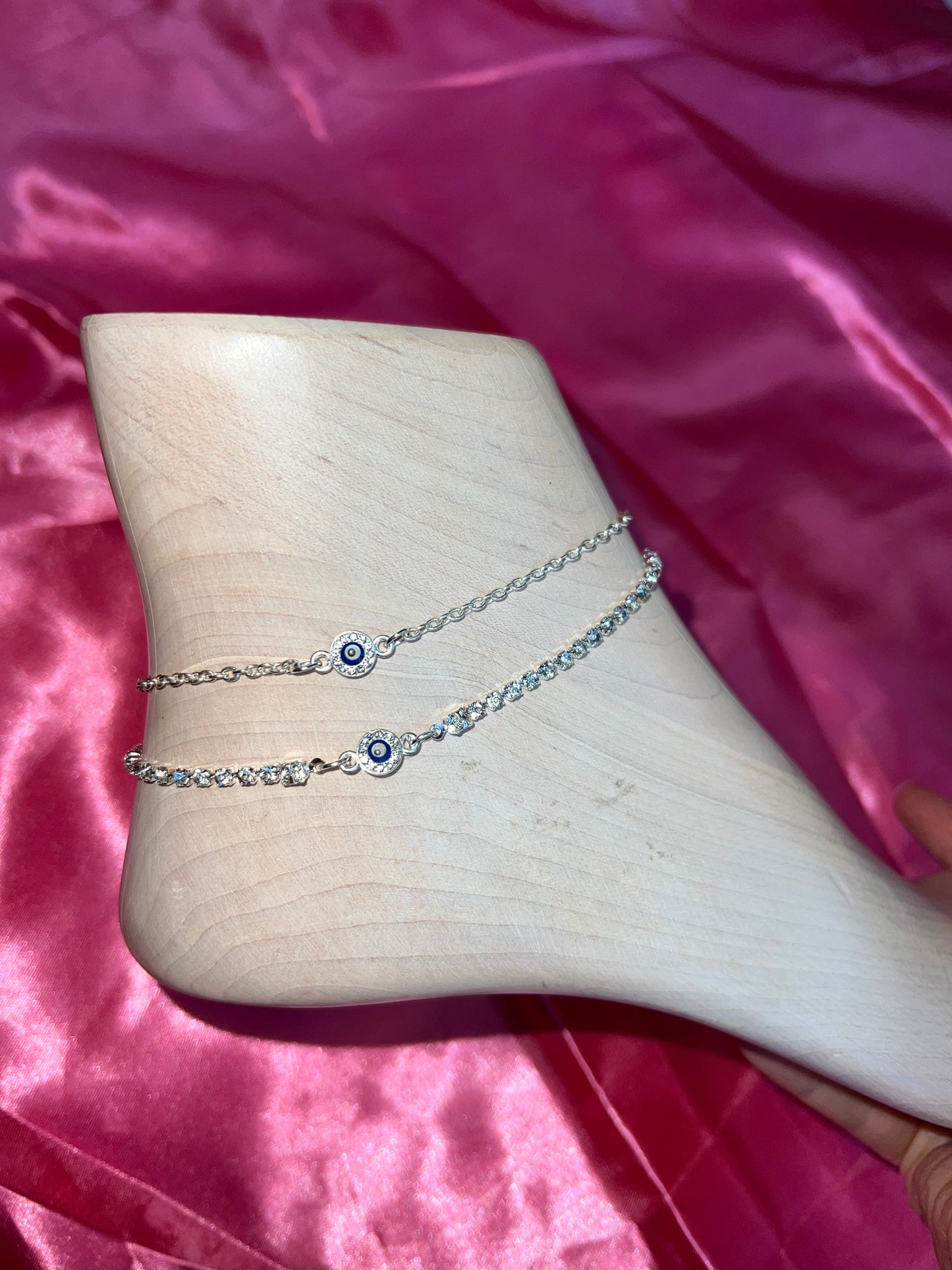 Small crystal evil eye anklet