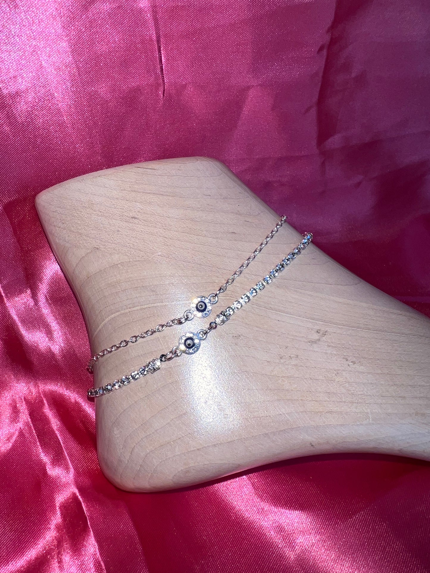 Small crystal evil eye anklet