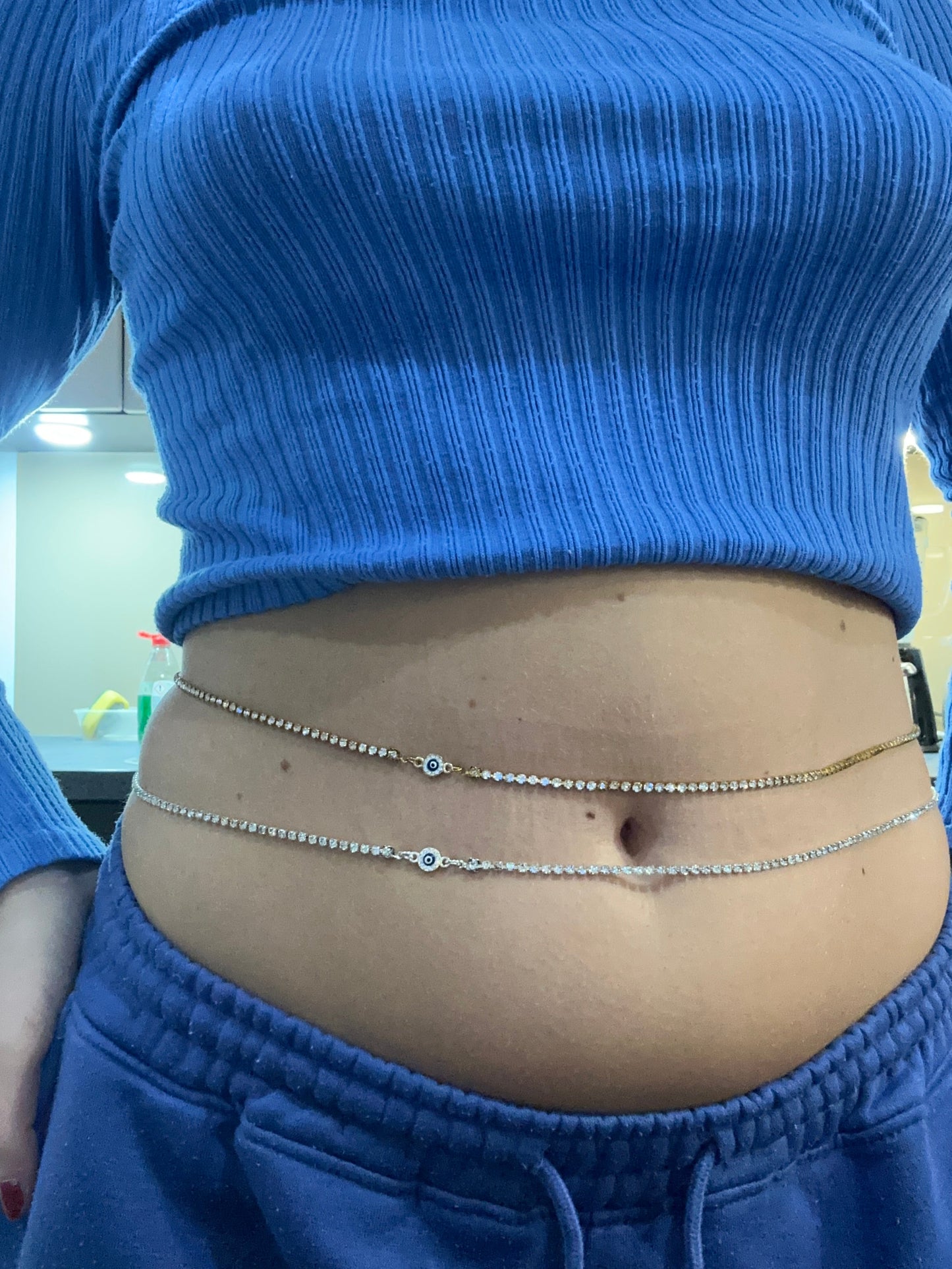 Small crystal evil eye belly chain