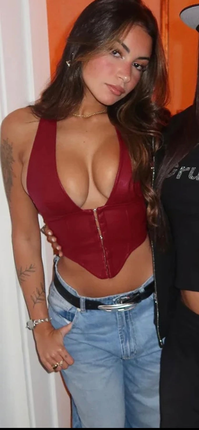 Red faux leather top