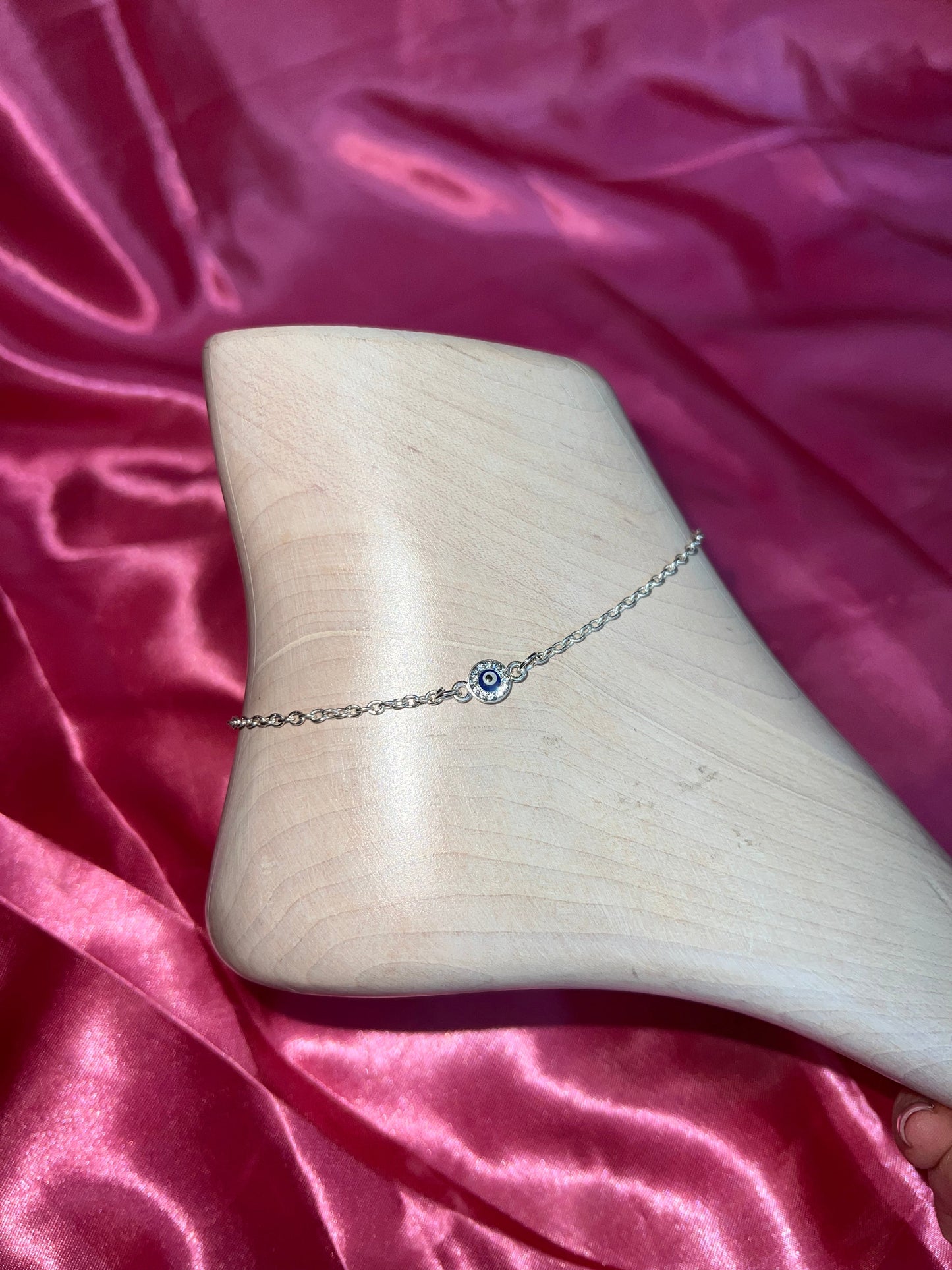 Small crystal evil eye anklet