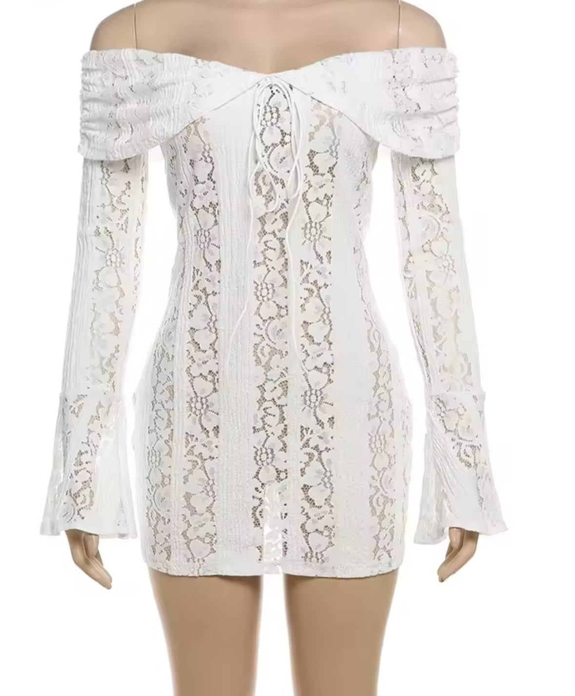 White mini lace transparent dress