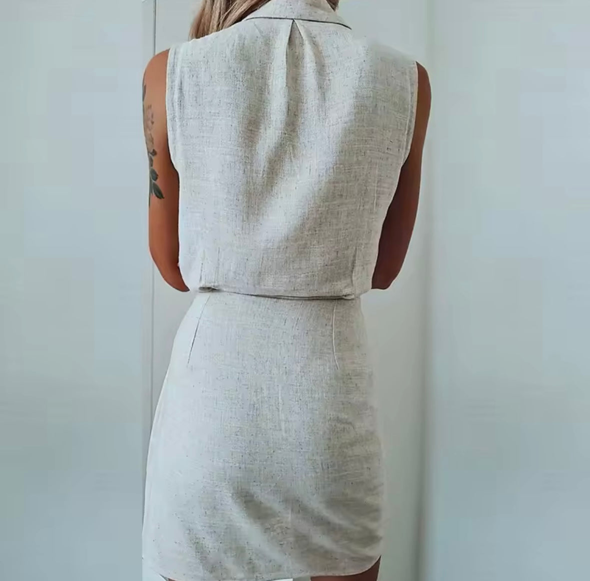 Beige linen dress