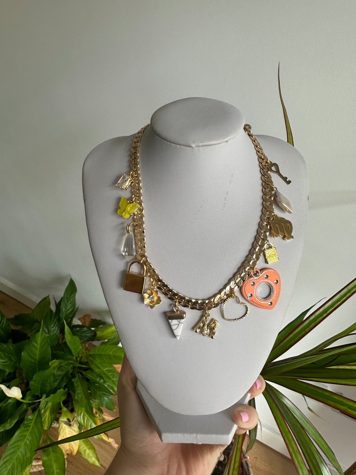 Gold multi colour initial necklace