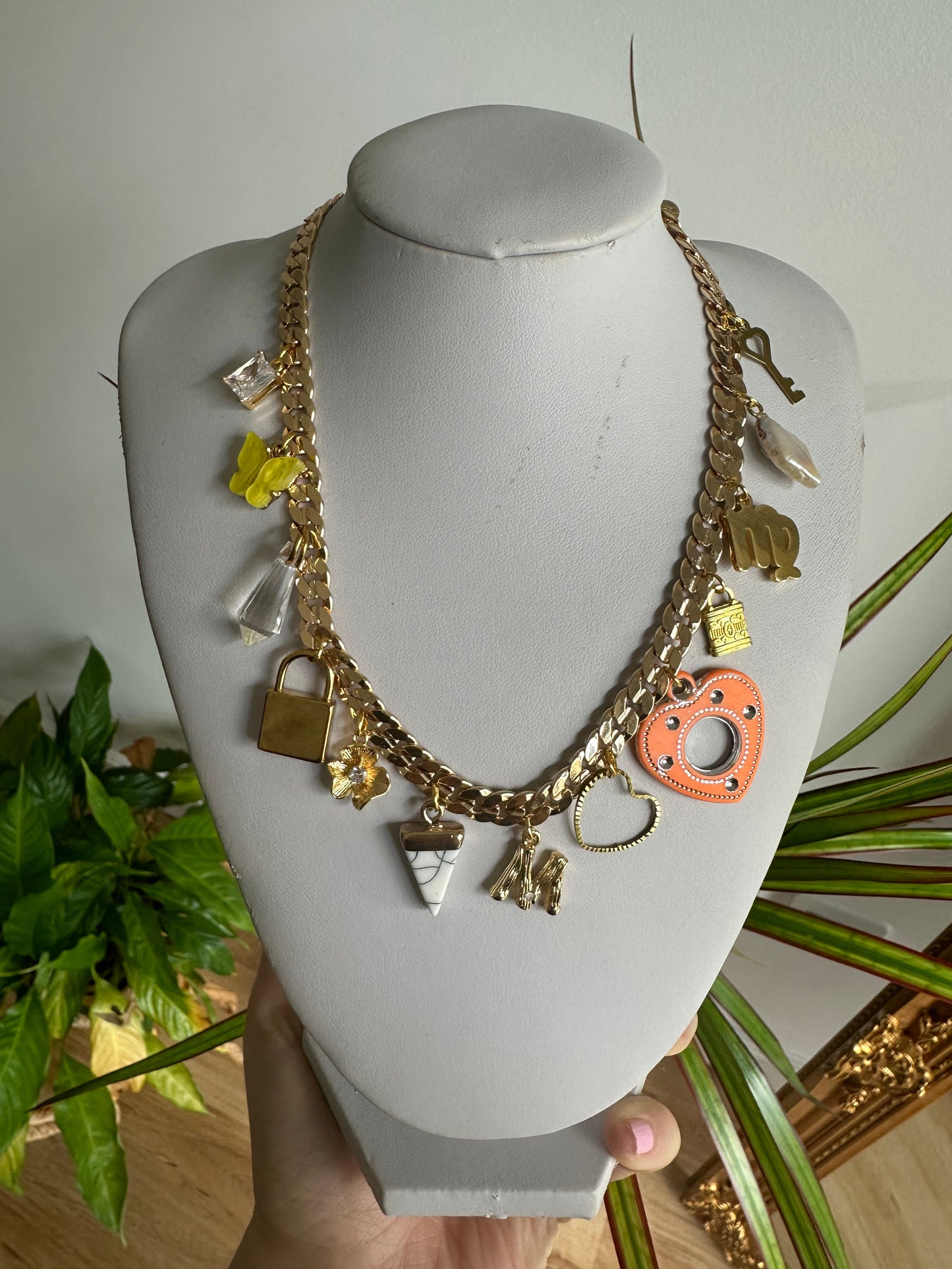 Gold multi colour initial necklace