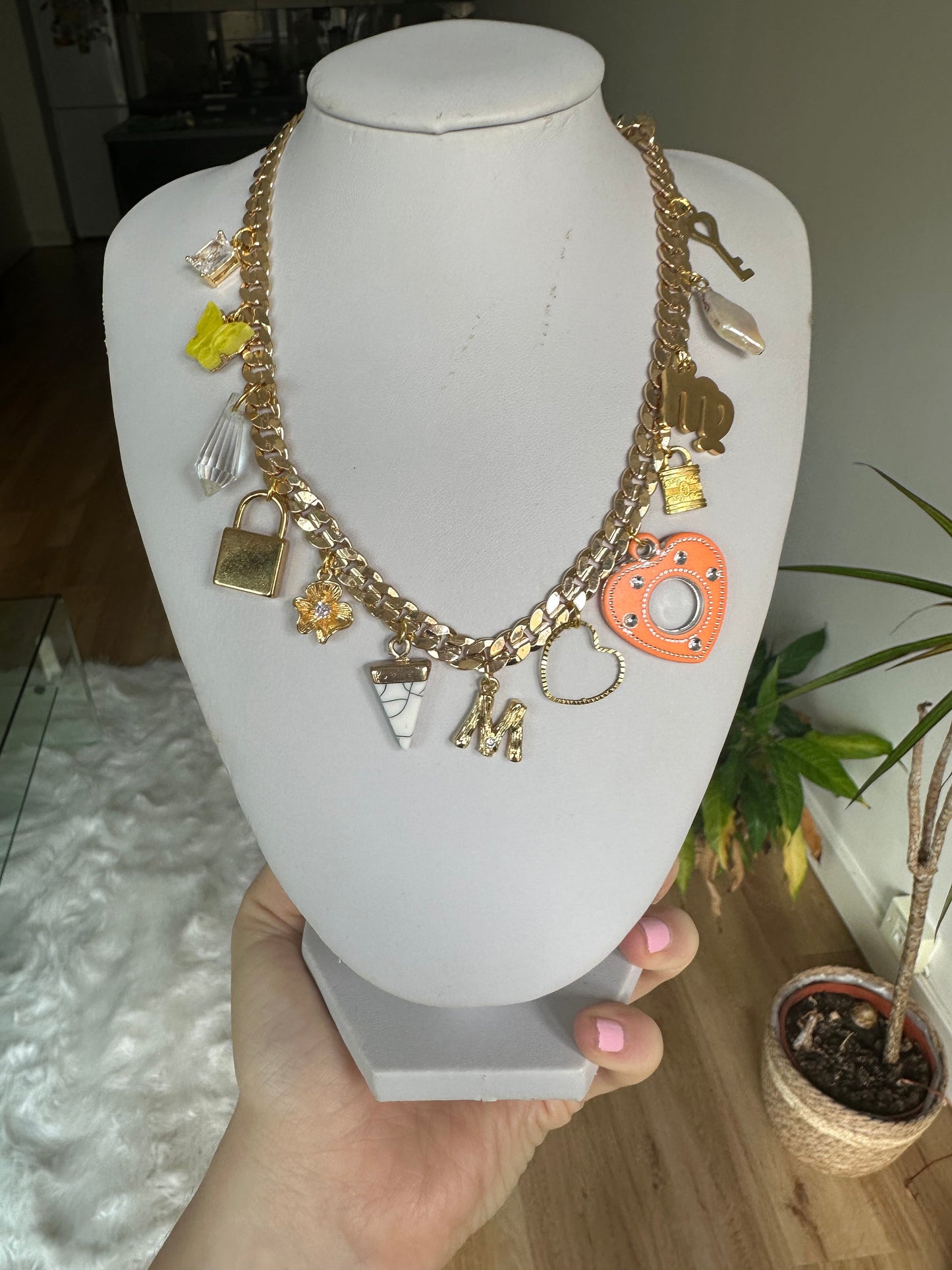 Gold multi colour initial necklace