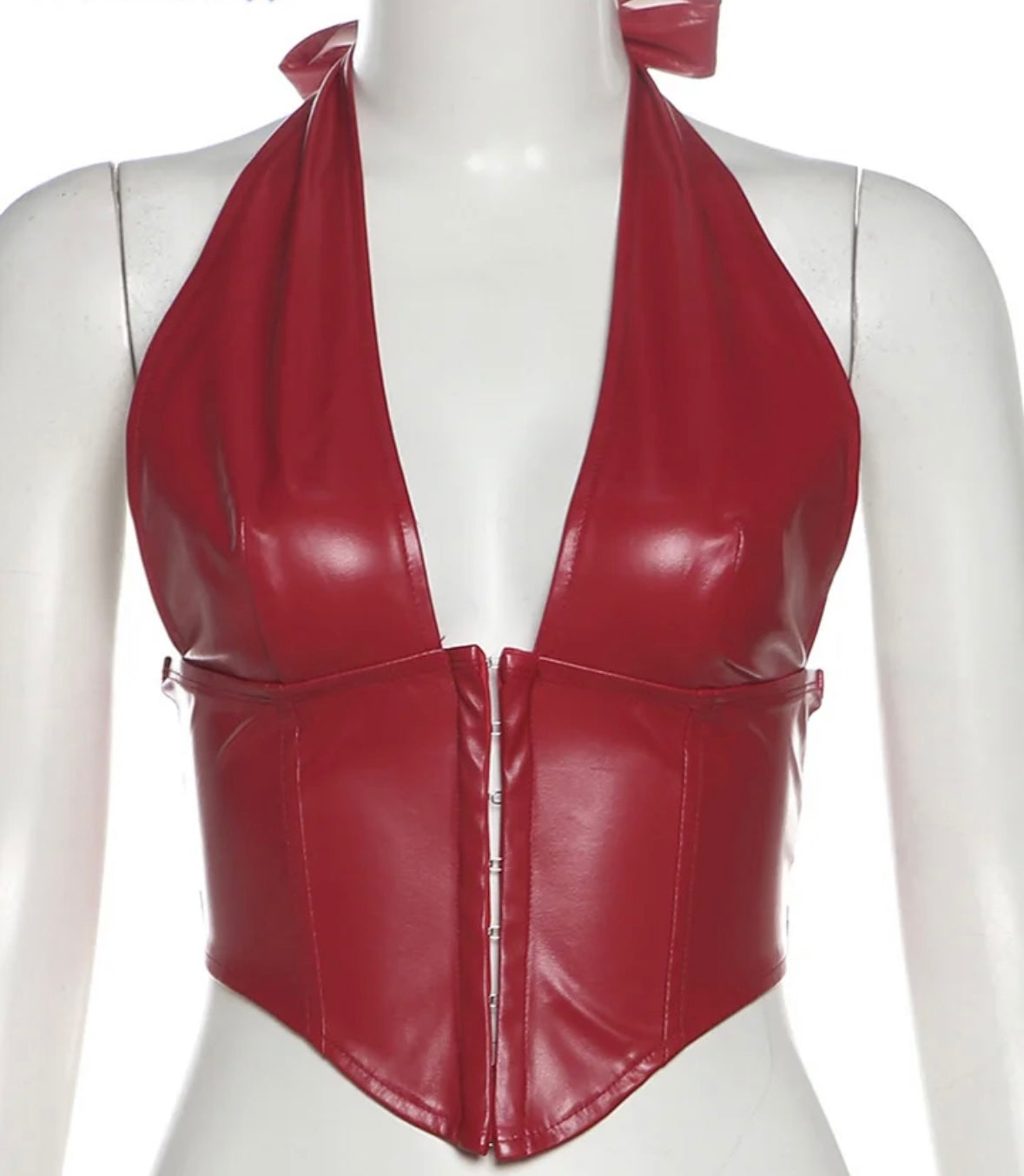 Red faux leather top