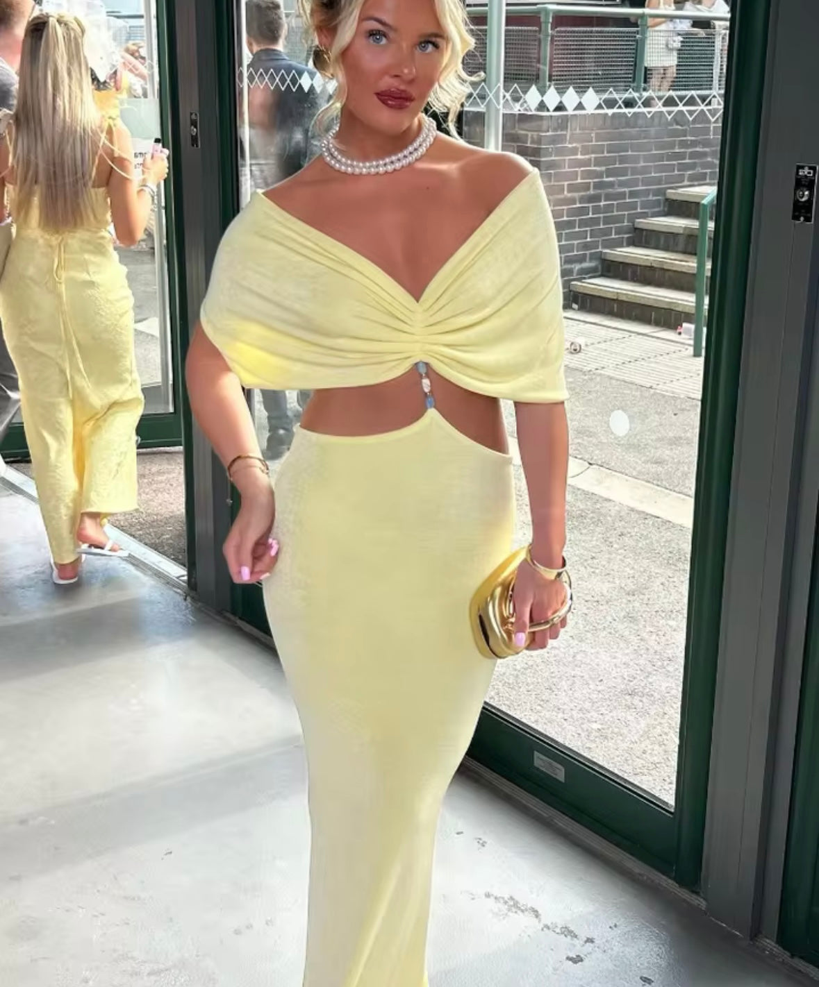 Yellow maxi cut out dress
