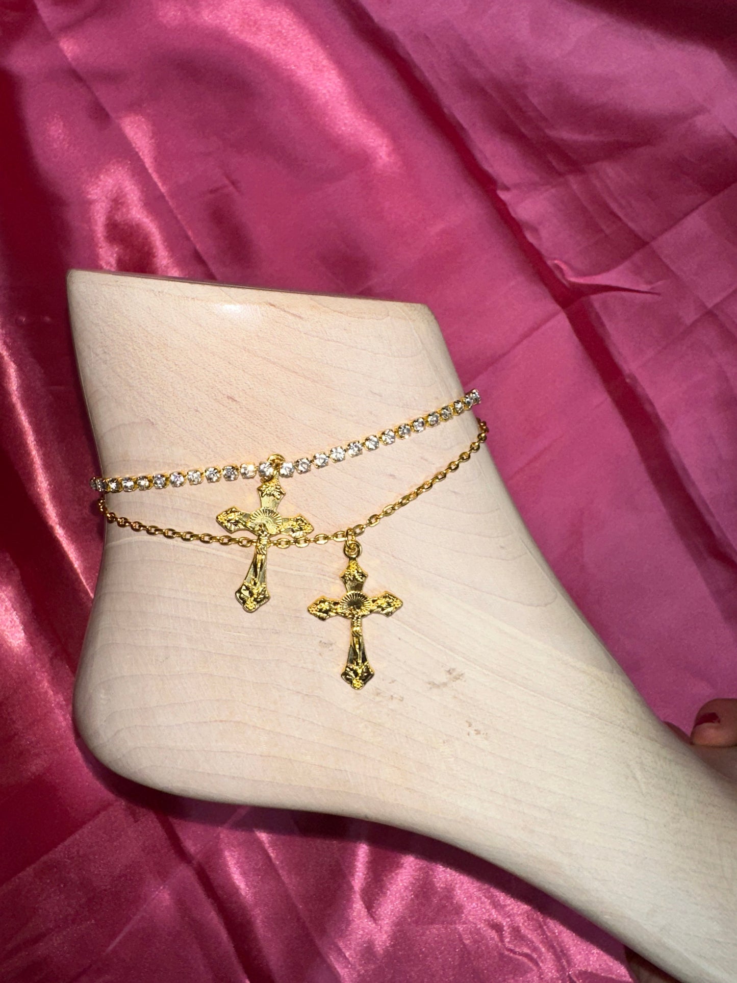 Gold cross anklet