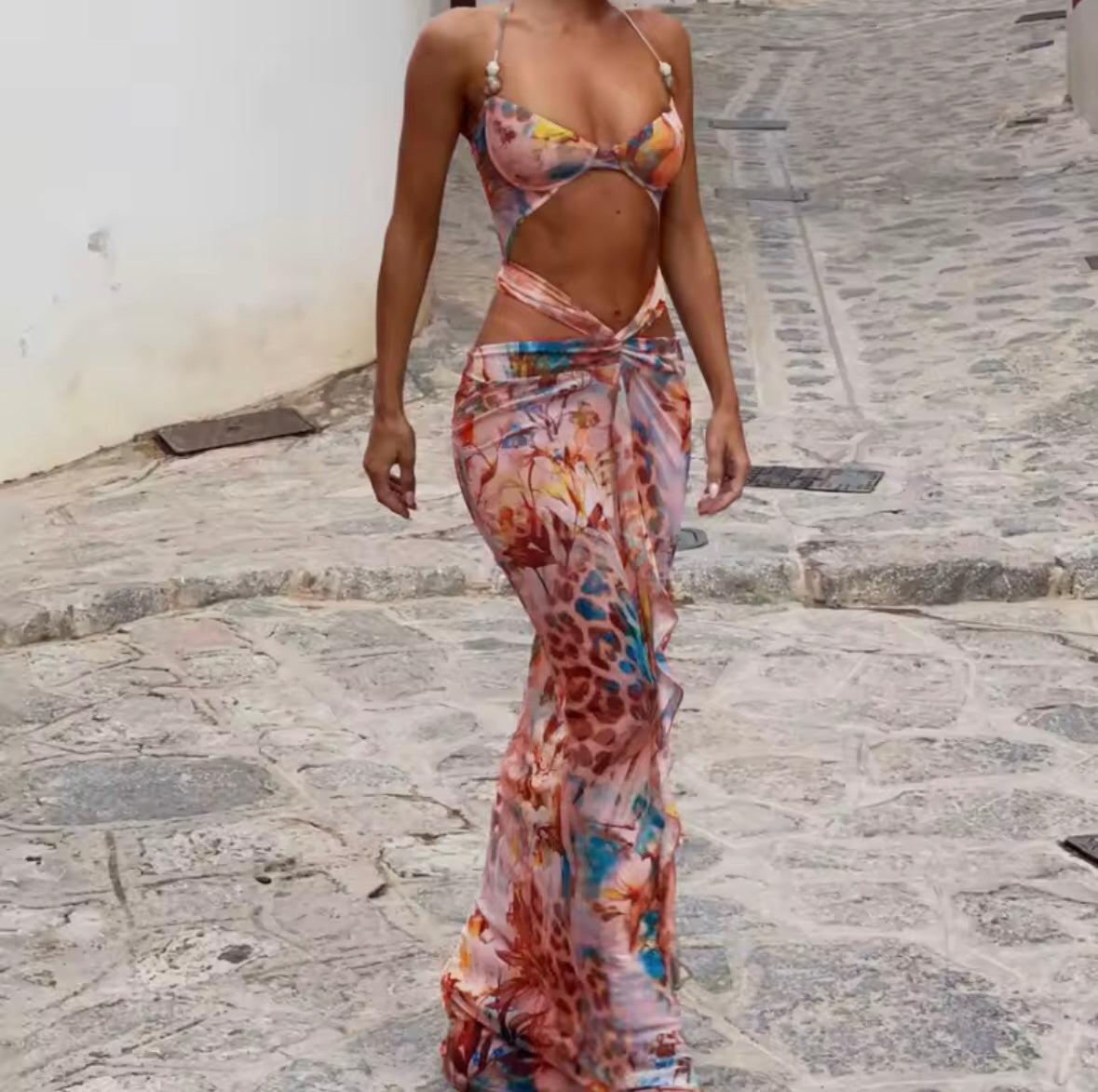 Cut out maxi swimwear dress