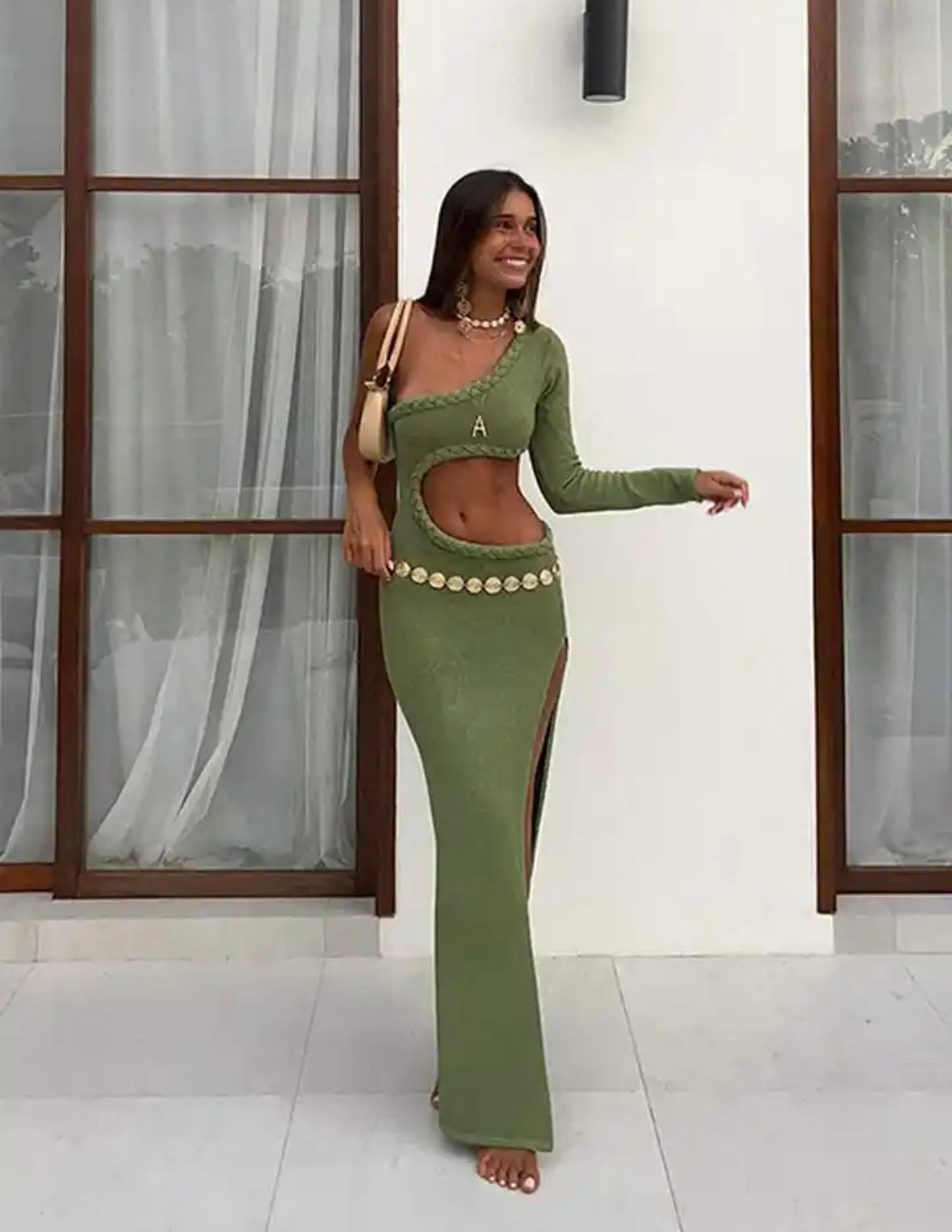 Green cut out summer dress