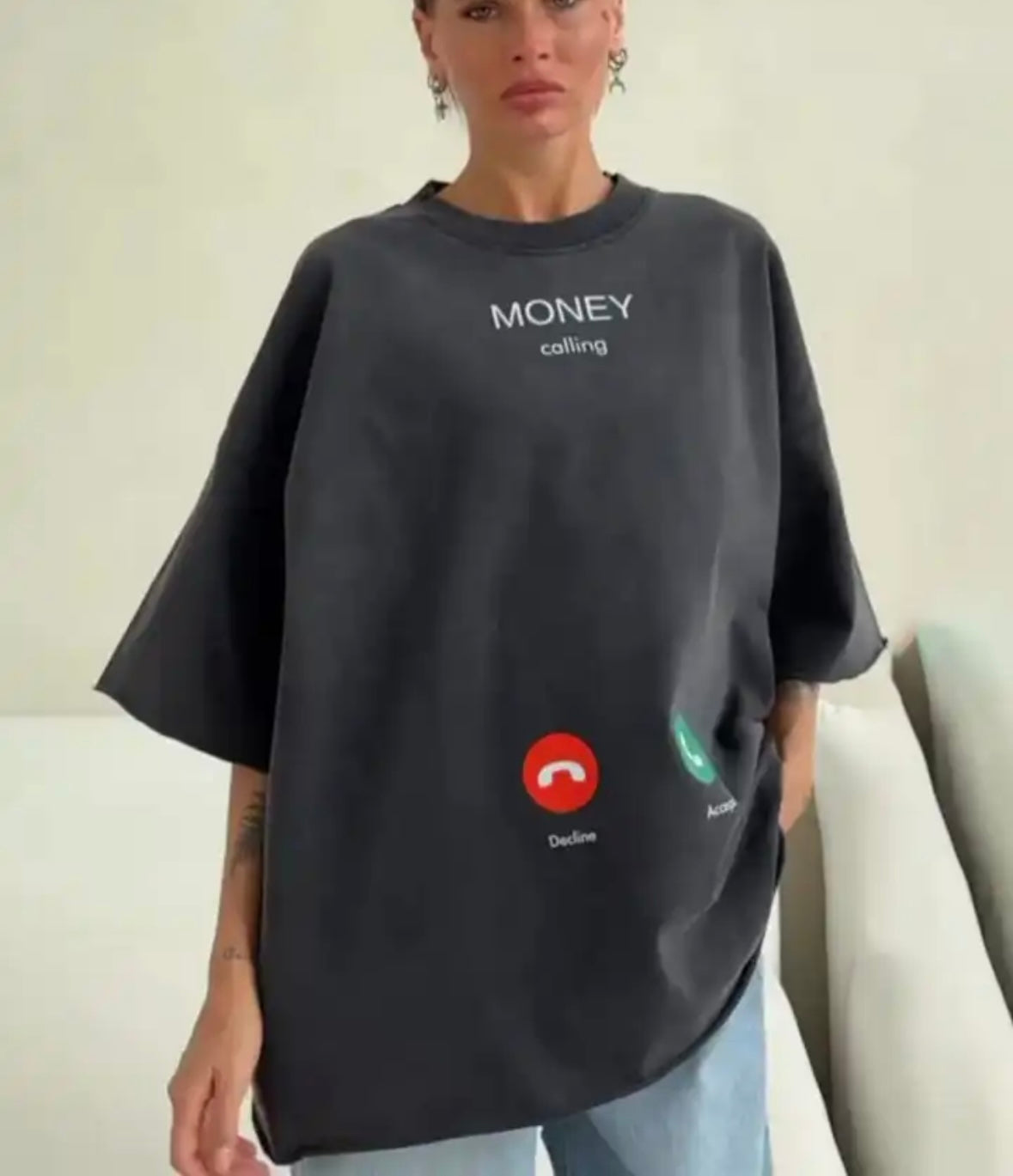 Money calling slogan T-shirt