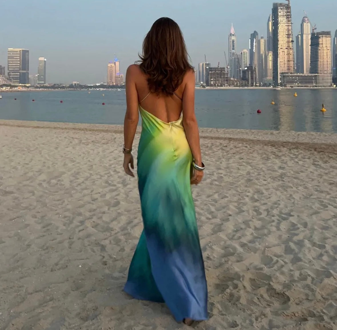 Multi colour satin maxi dress