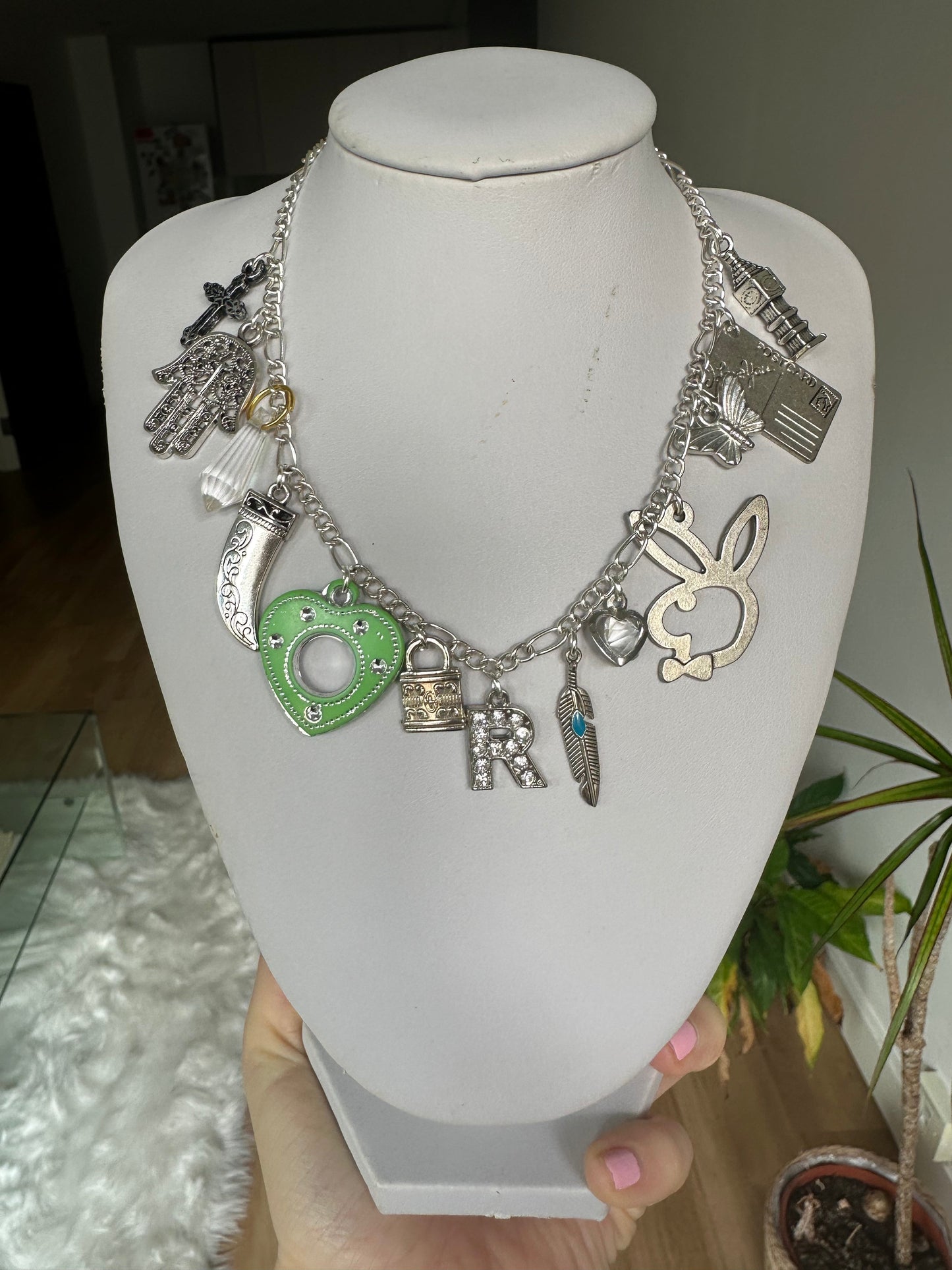 Silver multi charm necklace