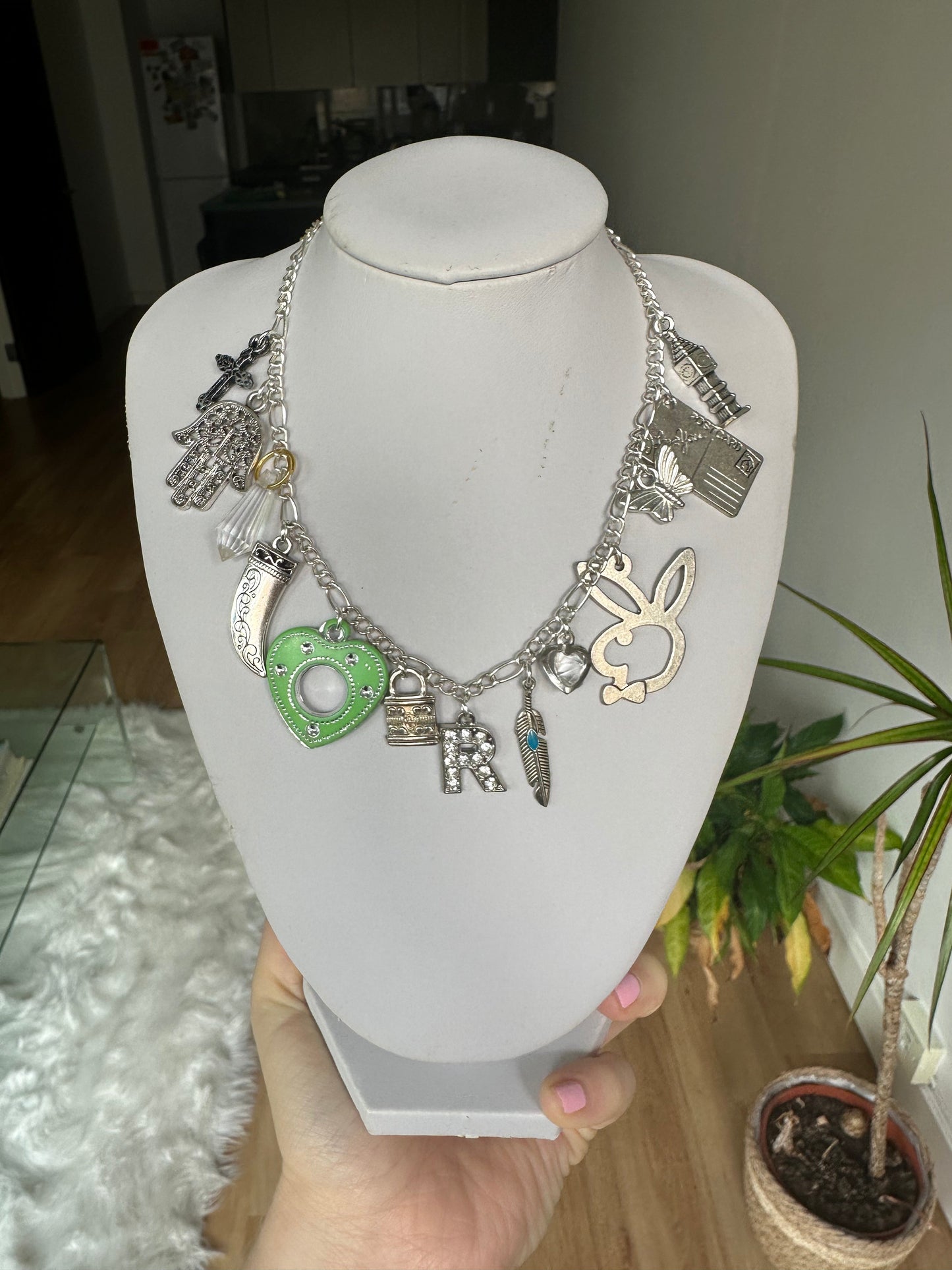 Silver multi charm necklace