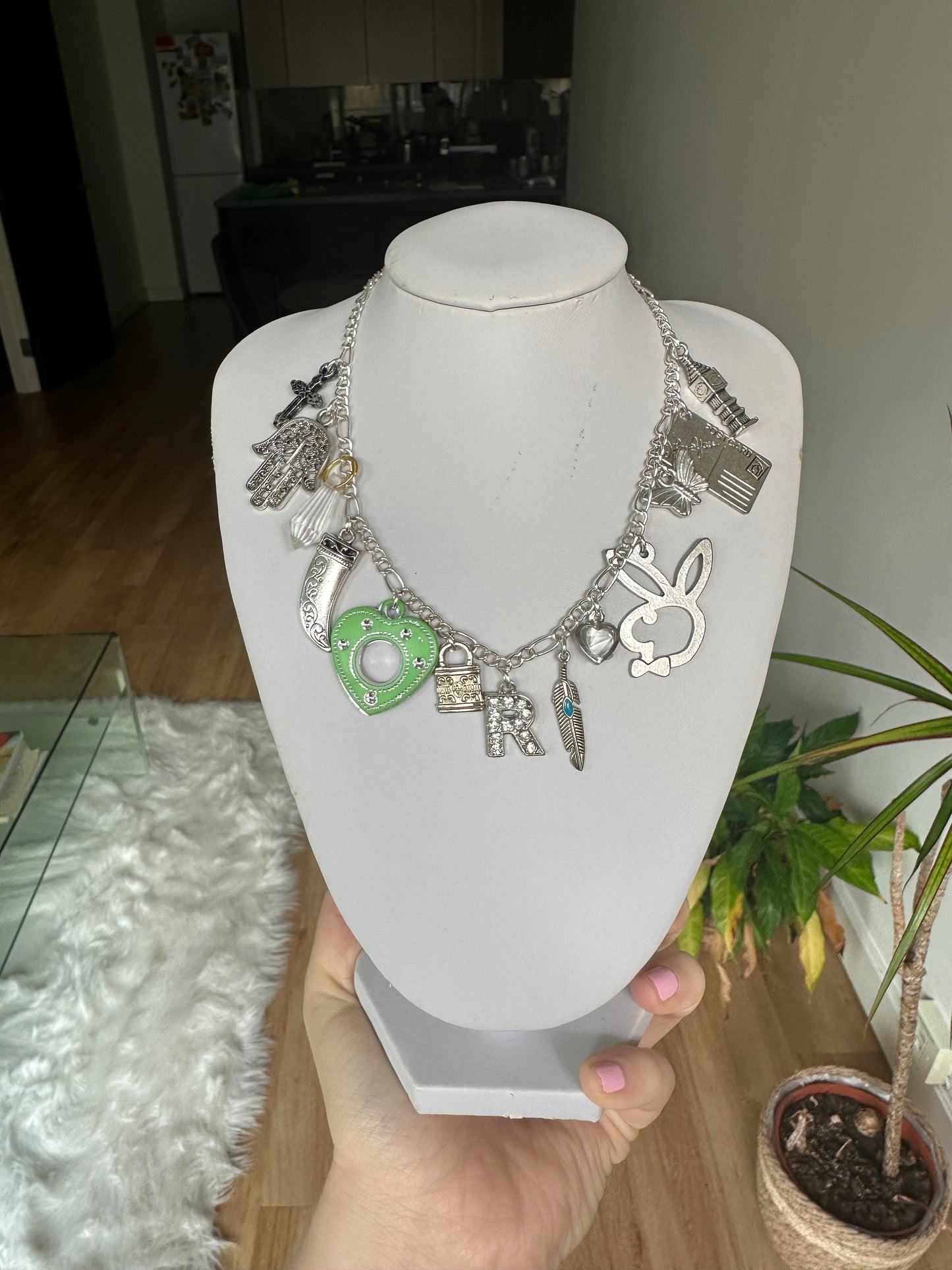 Silver multi charm necklace