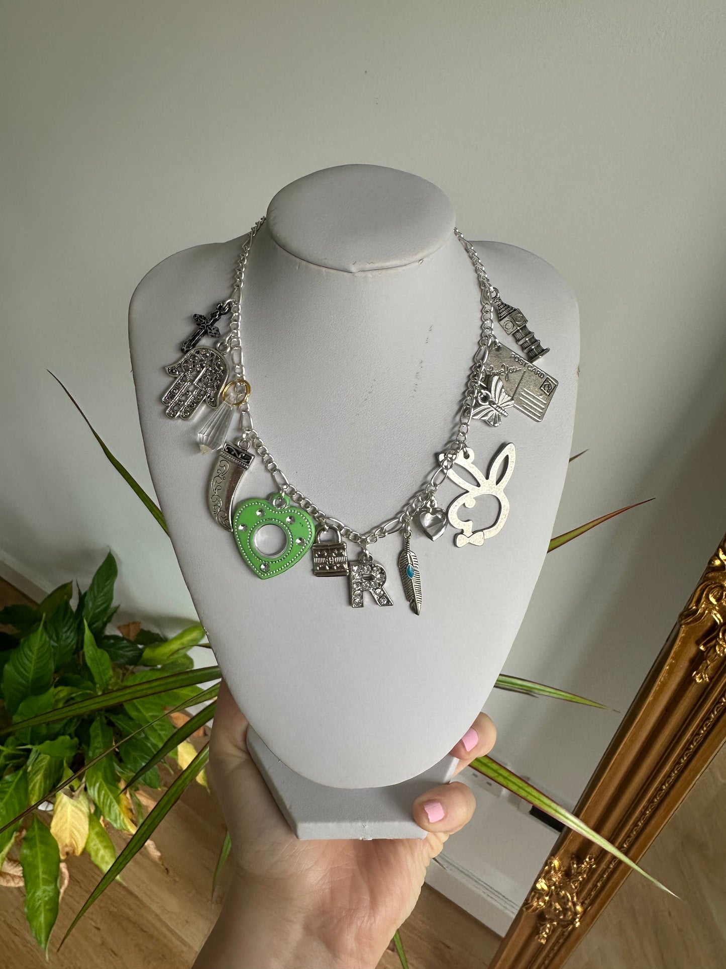 Silver multi charm necklace