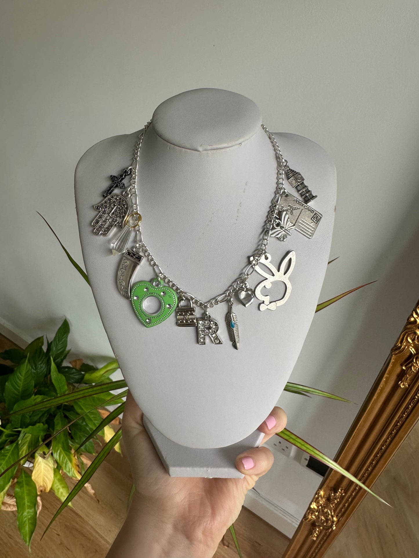 Silver multi charm necklace