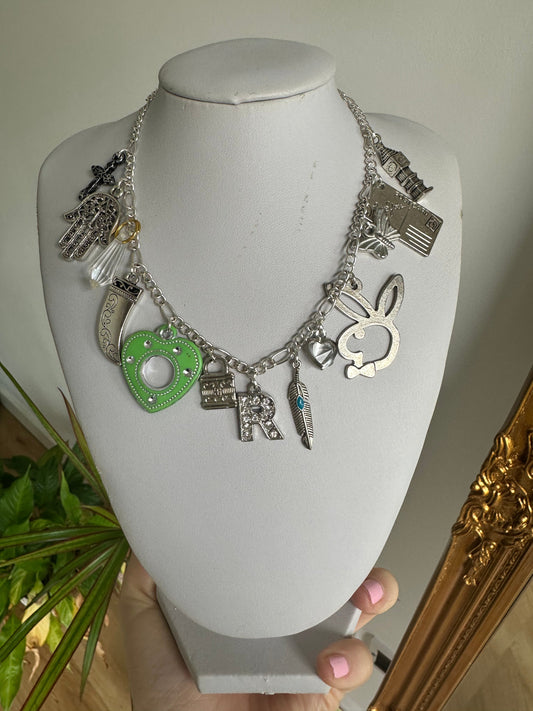 Silver multi charm necklace