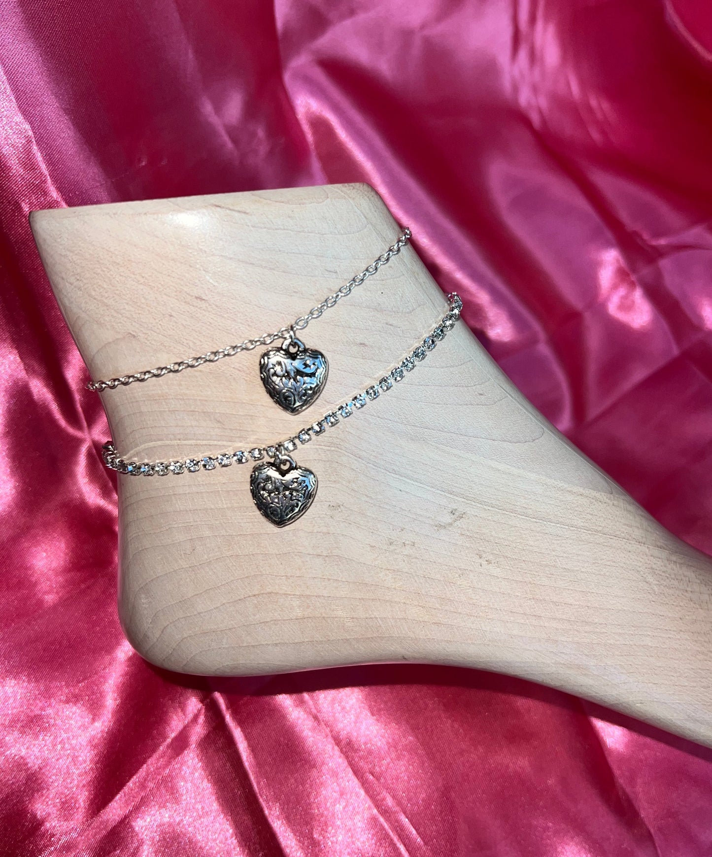Silver heart anklet