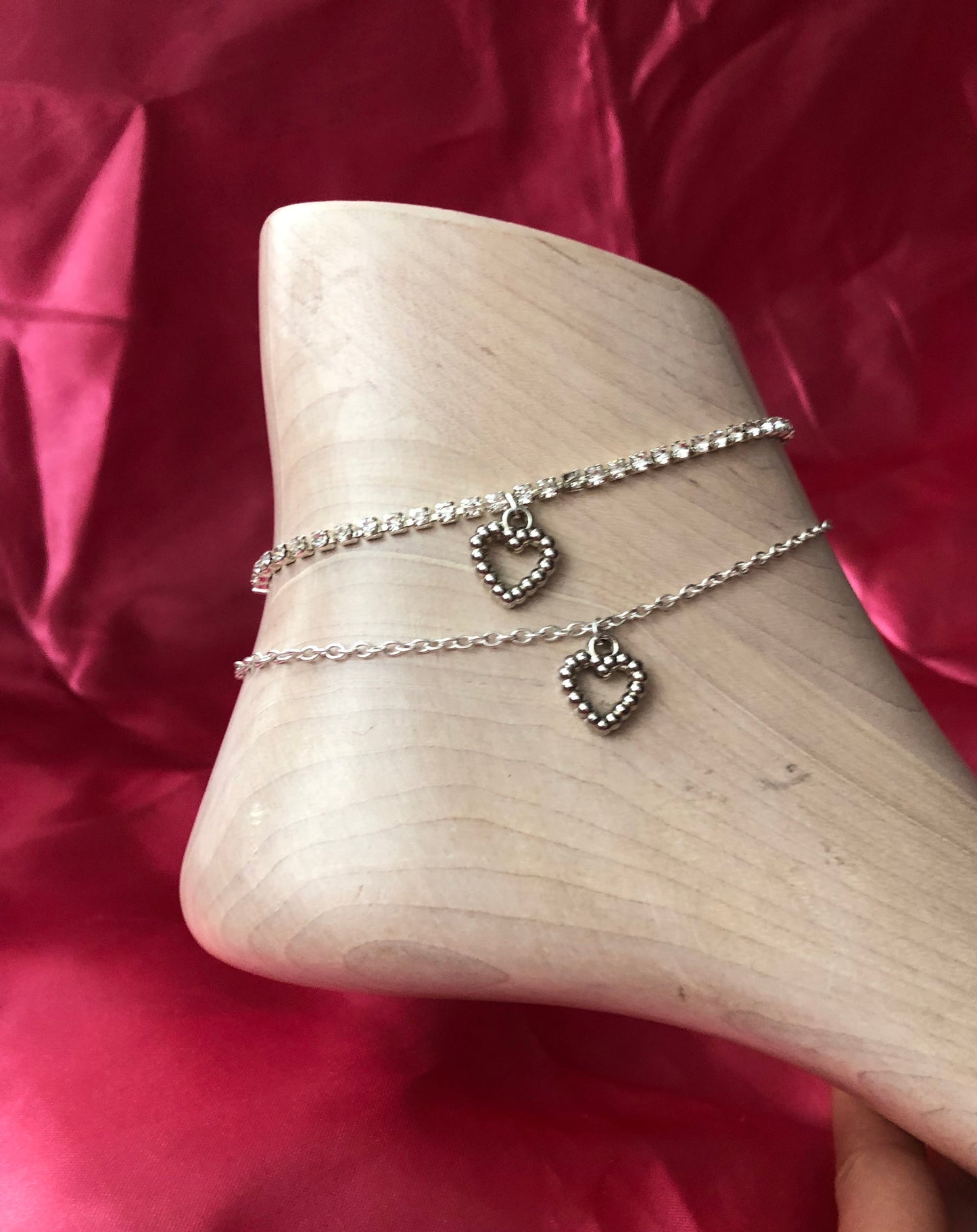 Silver heart pendant anklet
