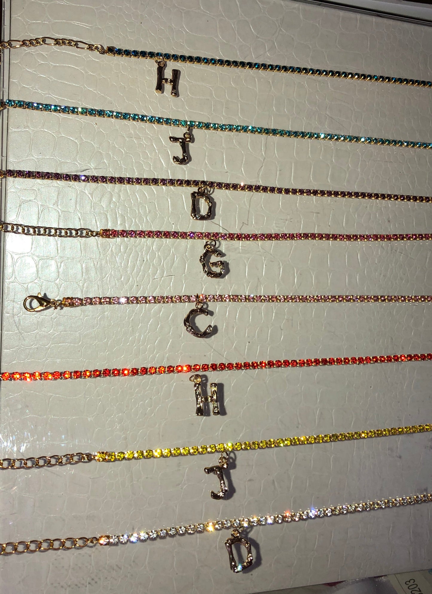 Rhinestone bamboo letter anklet