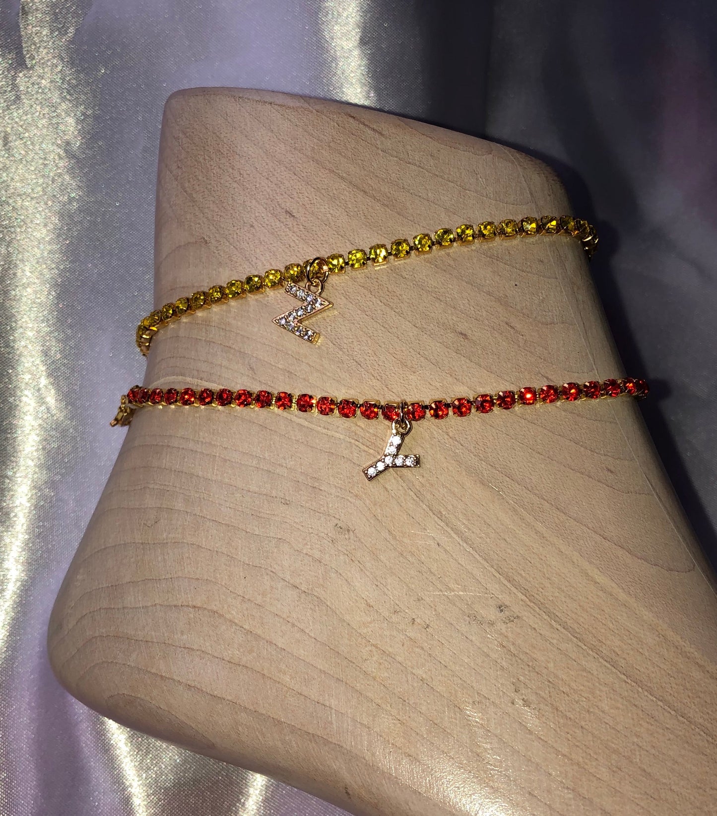 Rhinestone cz letter anklet