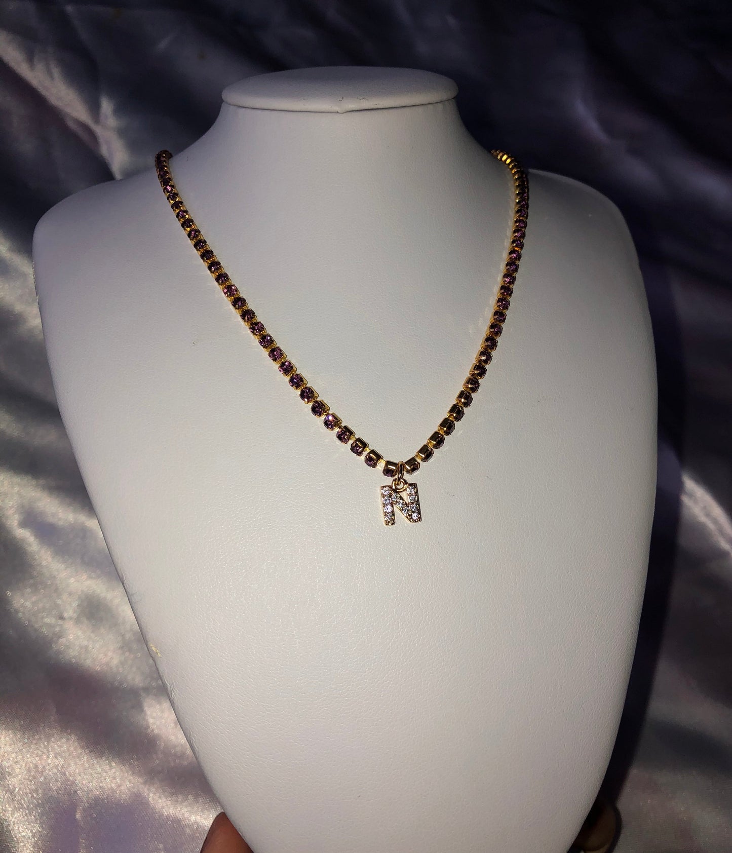 Rhinestone cz letter pendant necklace