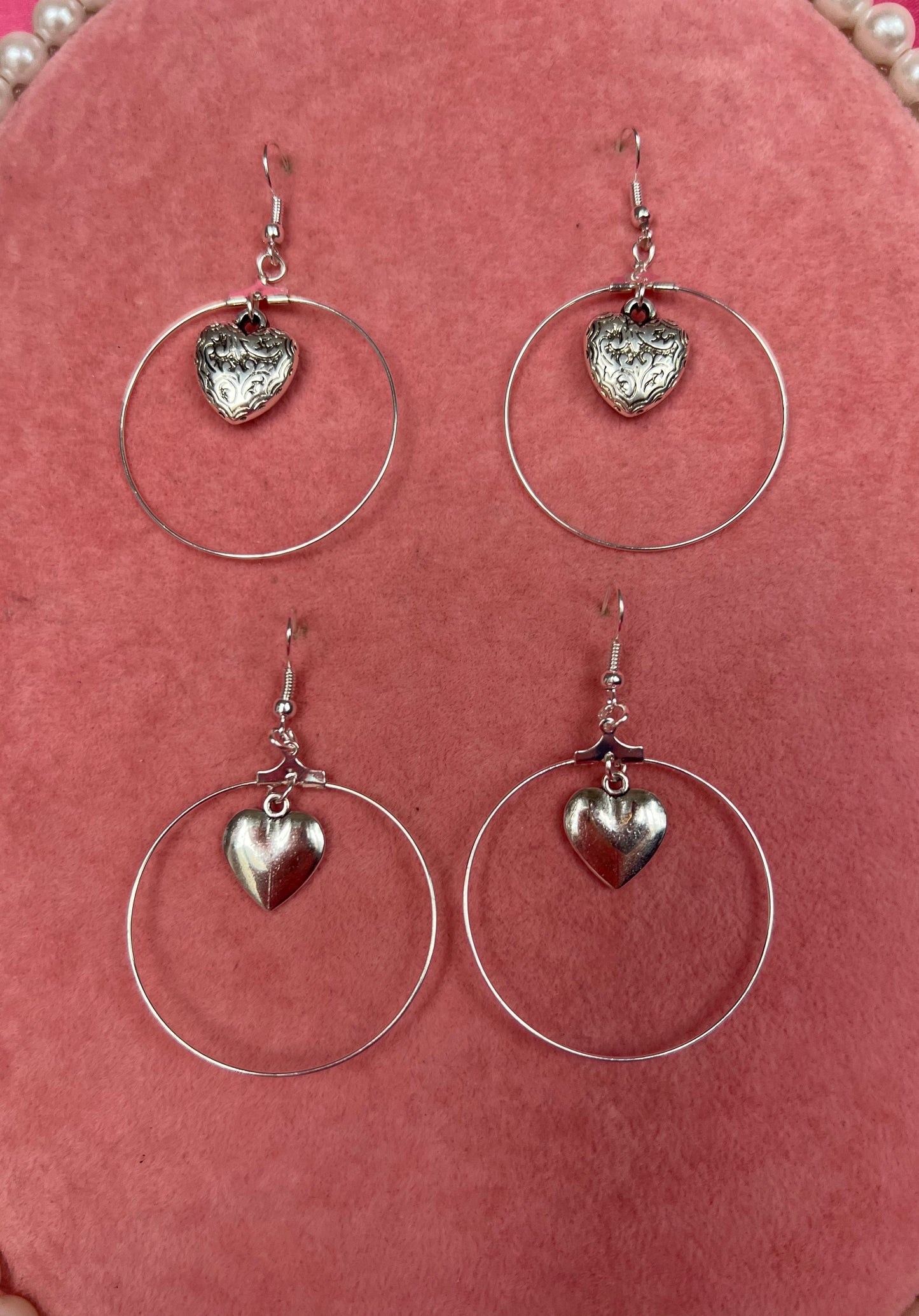 Silver heart hoops